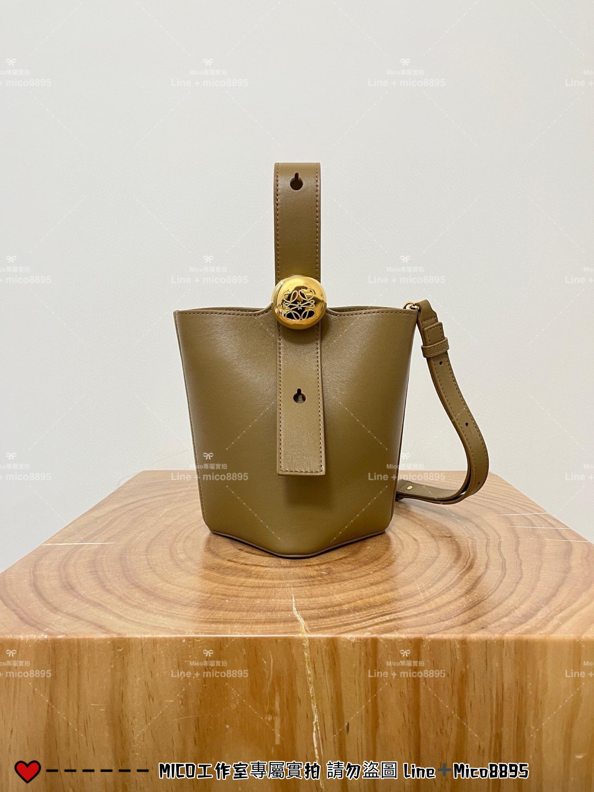 LOEWE 羅威 橡木棕平紋牛皮 Pebble Mini Bucket Bag 水桶包 可斜挎手提 19.5cm