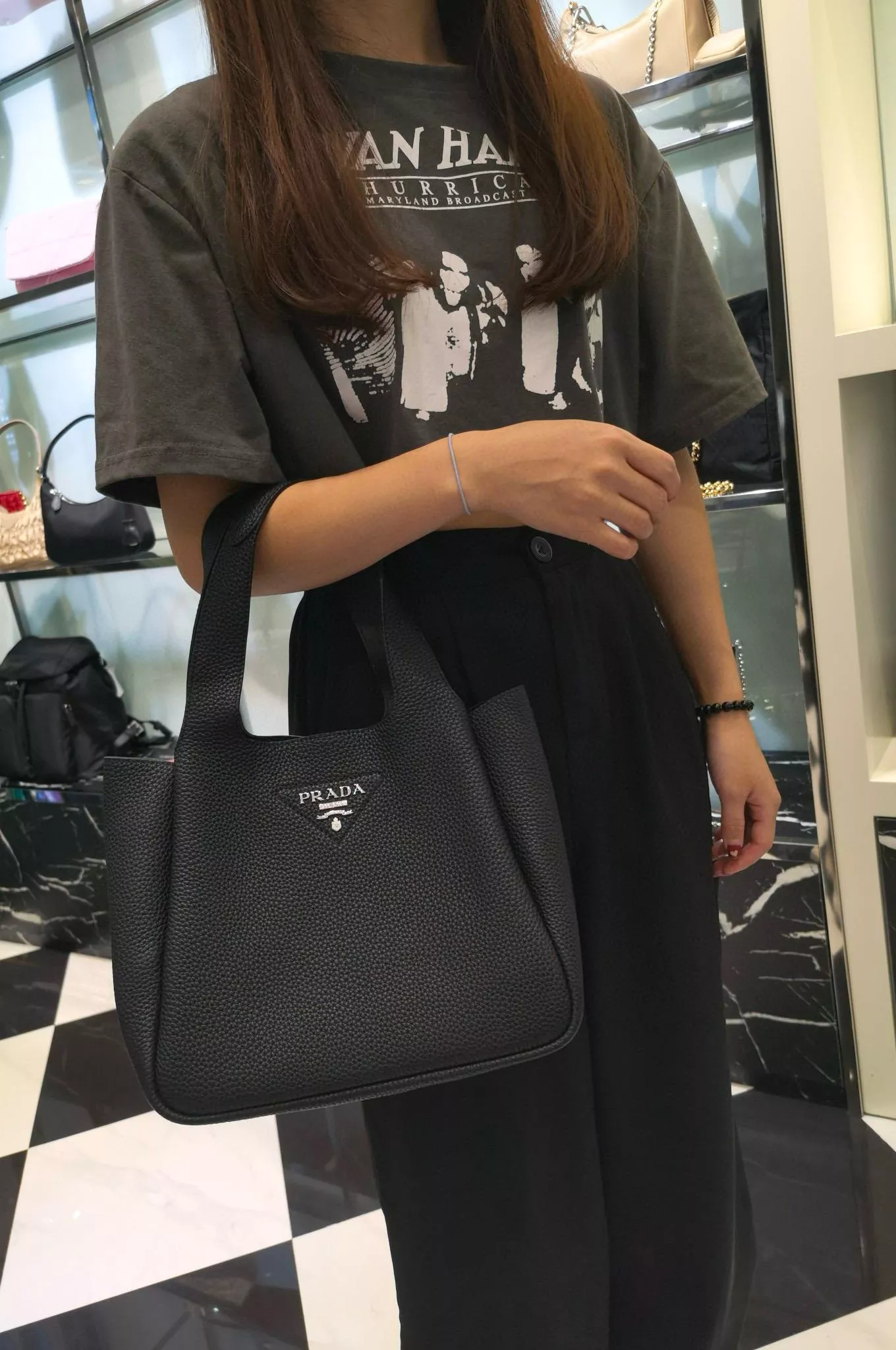 Prada Dynamique系列 黑色全皮 手提袋托特包 菜籃子 全皮手提包 25cm