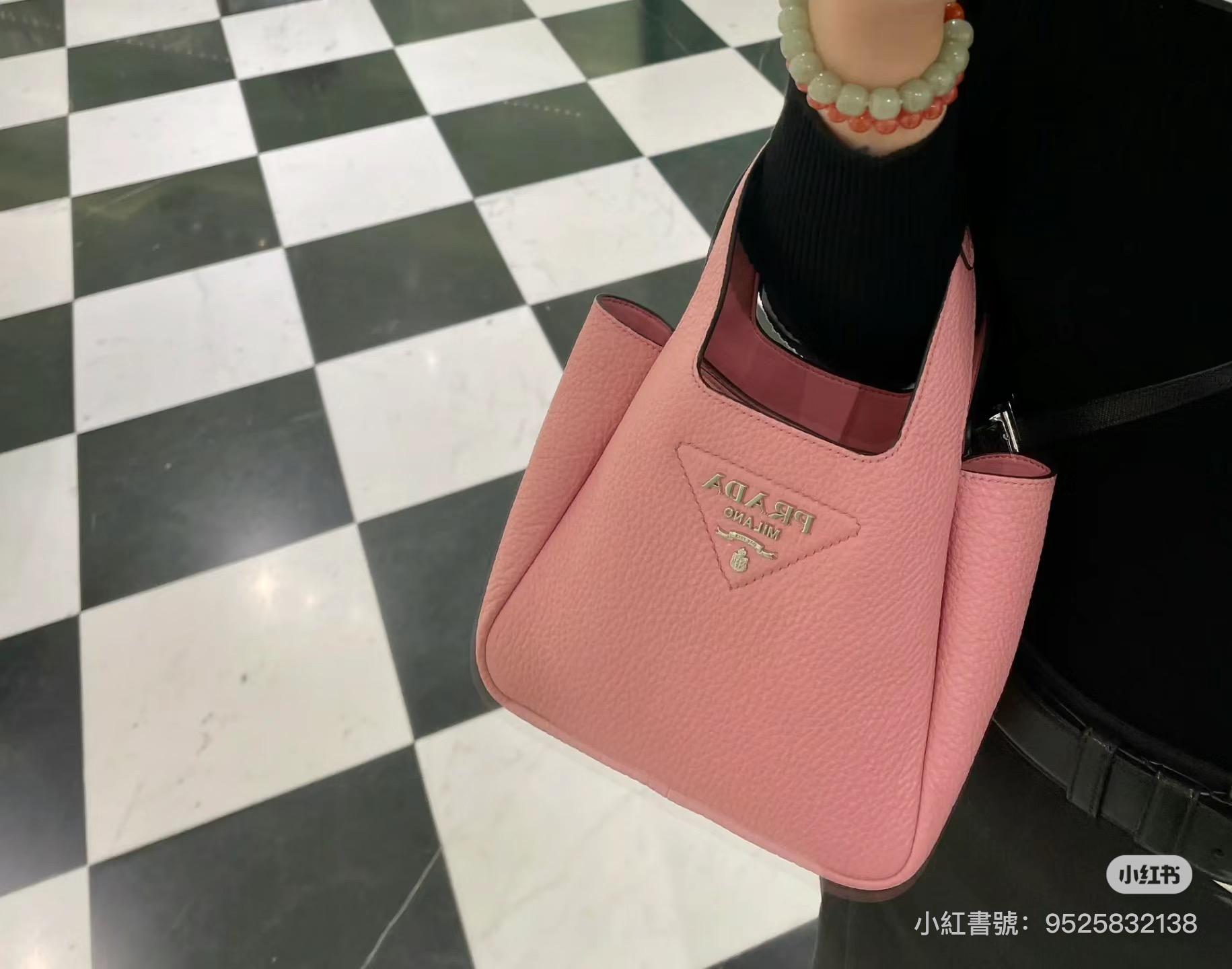 Prada Dynamique系列 粉色mini手提袋托特包 菜籃子 全皮手提包 18cm