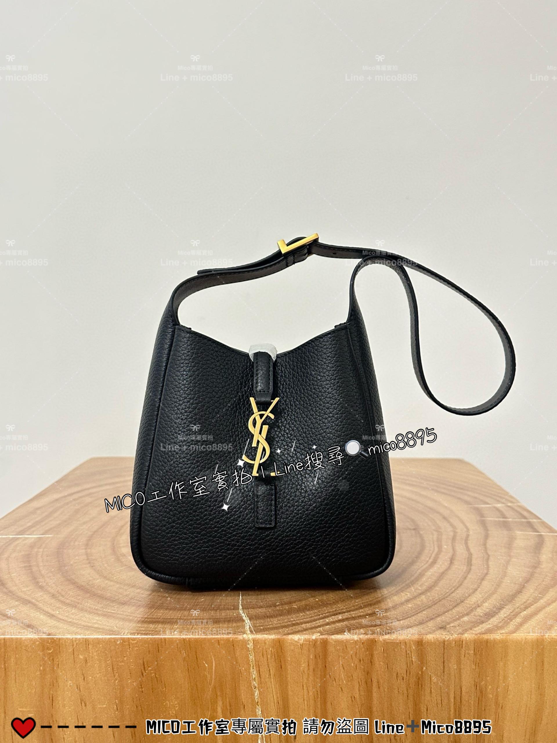 Saint Laurent 聖羅蘭 YSL LE 5 A 7小型粒面皮革柔軟手袋 Hobo包 小水桶 15*16cm