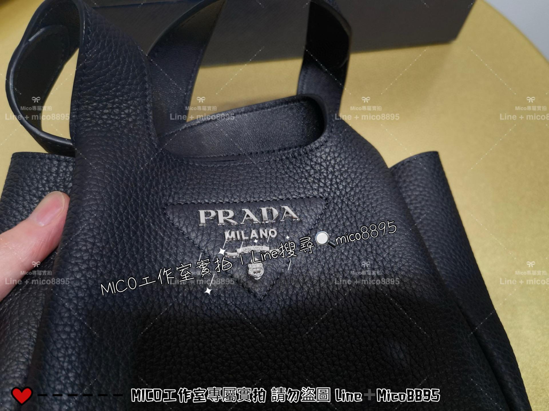 Prada Dynamique系列 經典黑色 mini手提袋托特包 菜籃子 全皮手提包 18cm