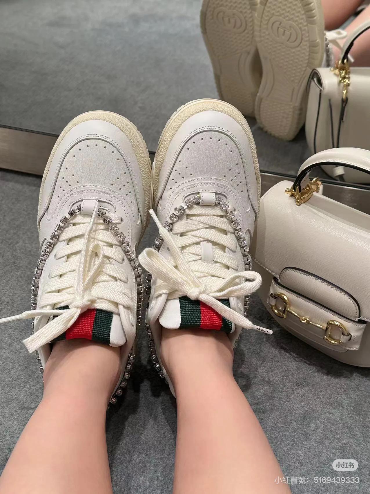 Gucci Re-Web水晶鑽鏈運動鞋/休閒鞋/小白鞋 35-40