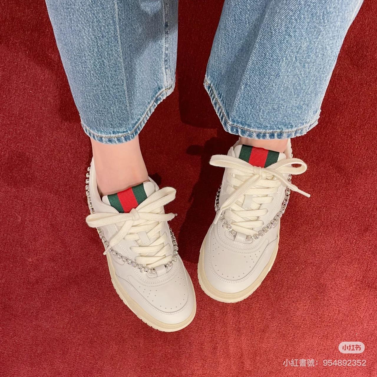 Gucci Re-Web水晶鑽鏈運動鞋/休閒鞋/小白鞋 35-40