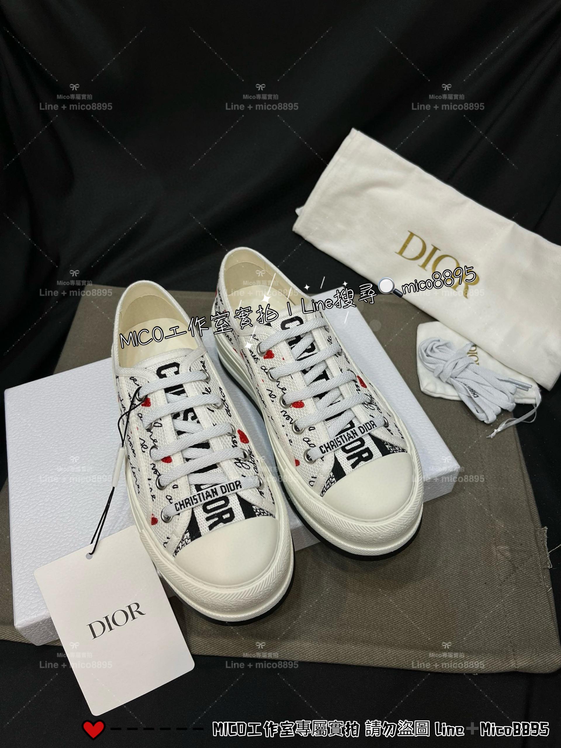 Dior 七夕限定款 厚底刺繡帆布鞋/休閒鞋 35-40 底厚約5cm