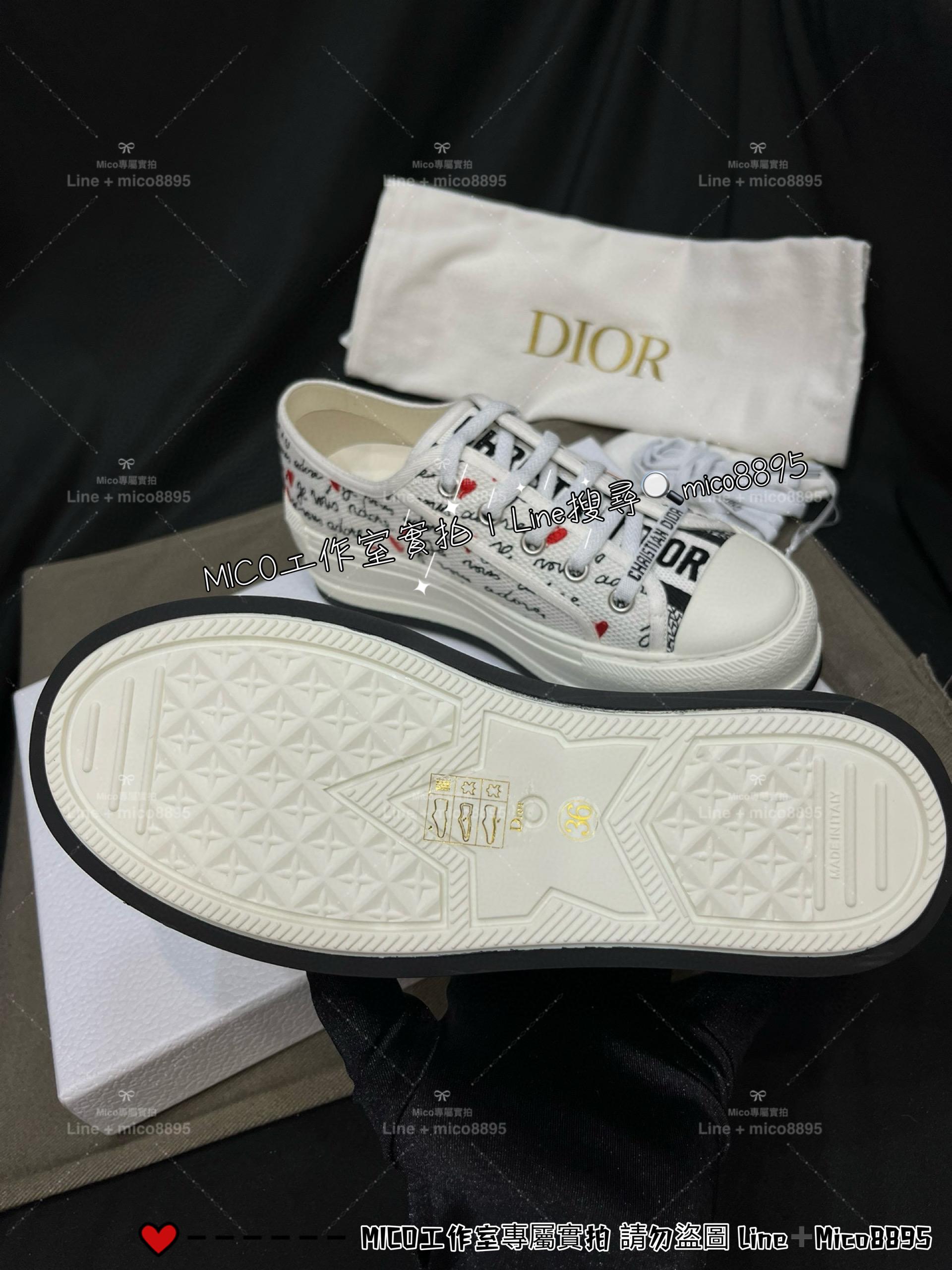 Dior 七夕限定款 厚底刺繡帆布鞋/休閒鞋 35-40 底厚約5cm