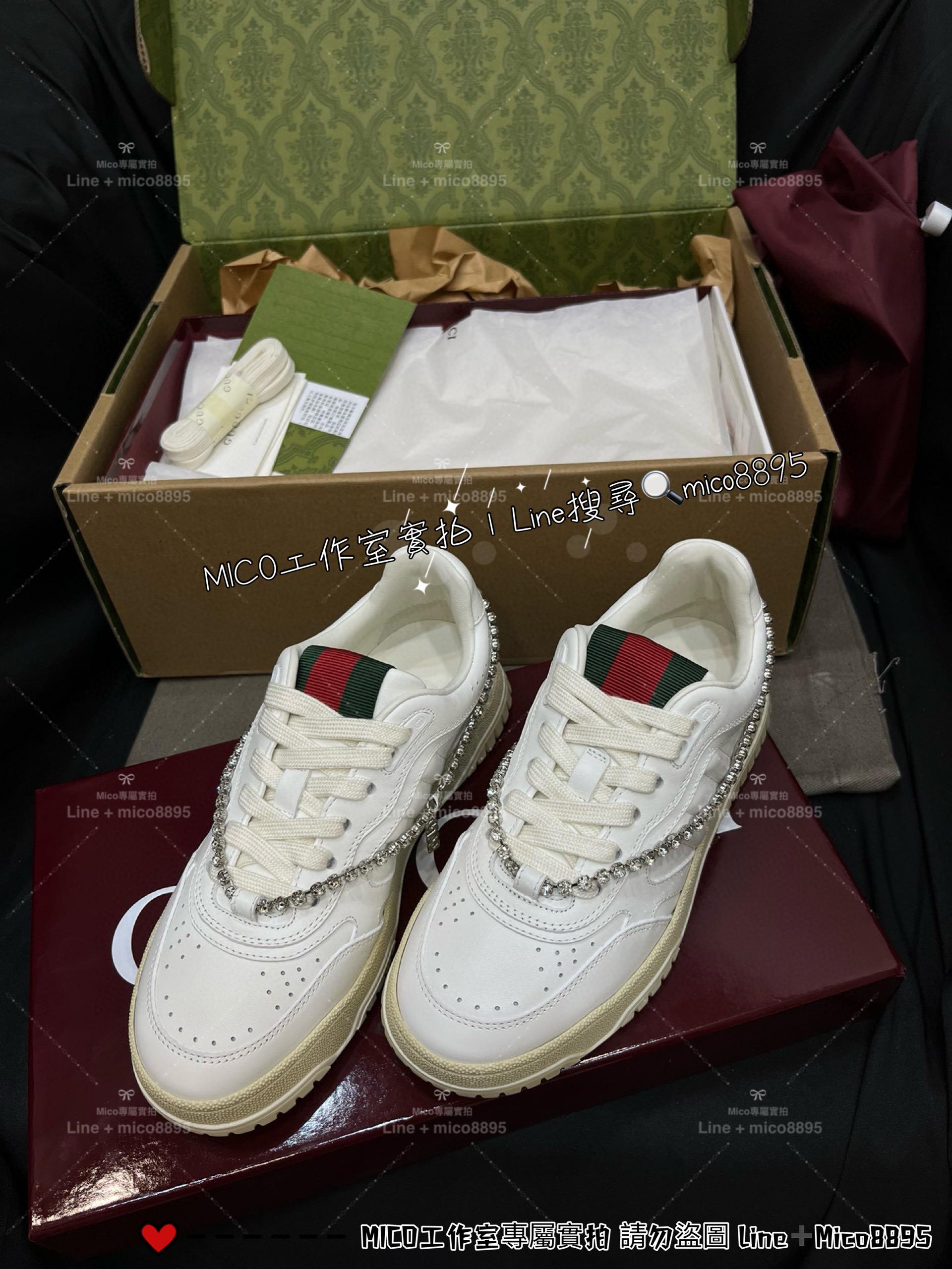 Gucci Re-Web水晶鑽鏈運動鞋/休閒鞋/小白鞋 35-40