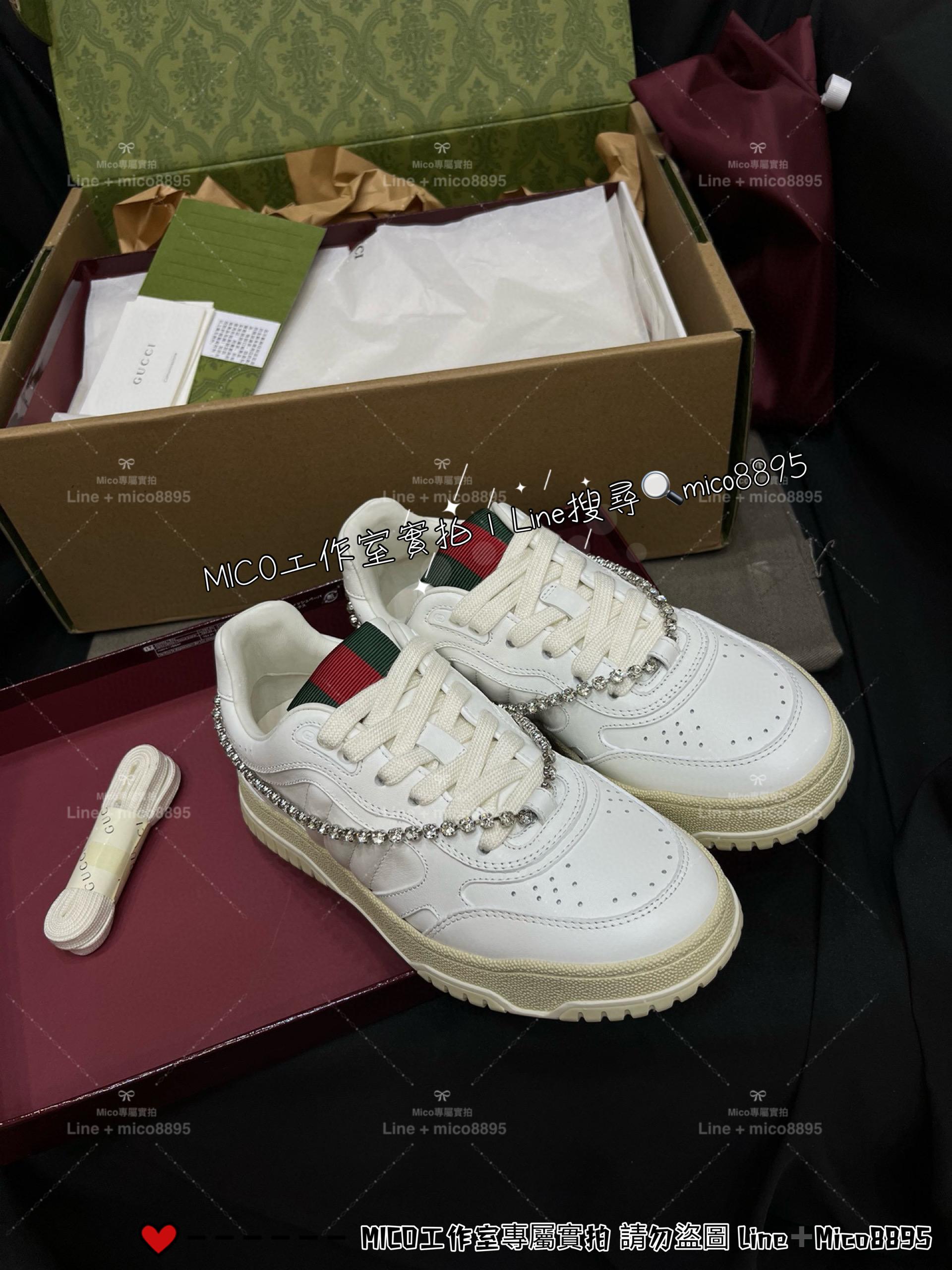 Gucci Re-Web水晶鑽鏈運動鞋/休閒鞋/小白鞋 35-40