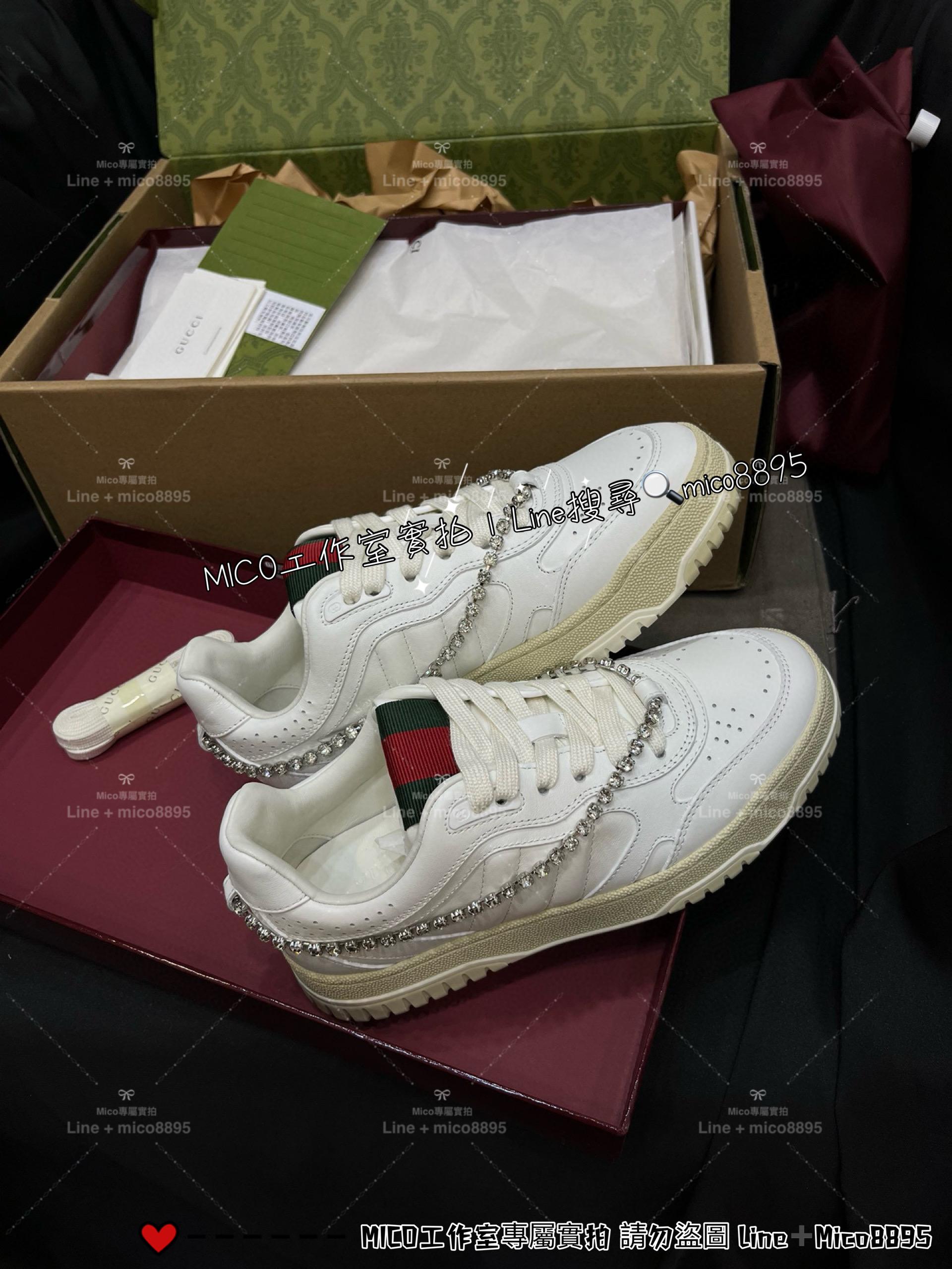 Gucci Re-Web水晶鑽鏈運動鞋/休閒鞋/小白鞋 35-40