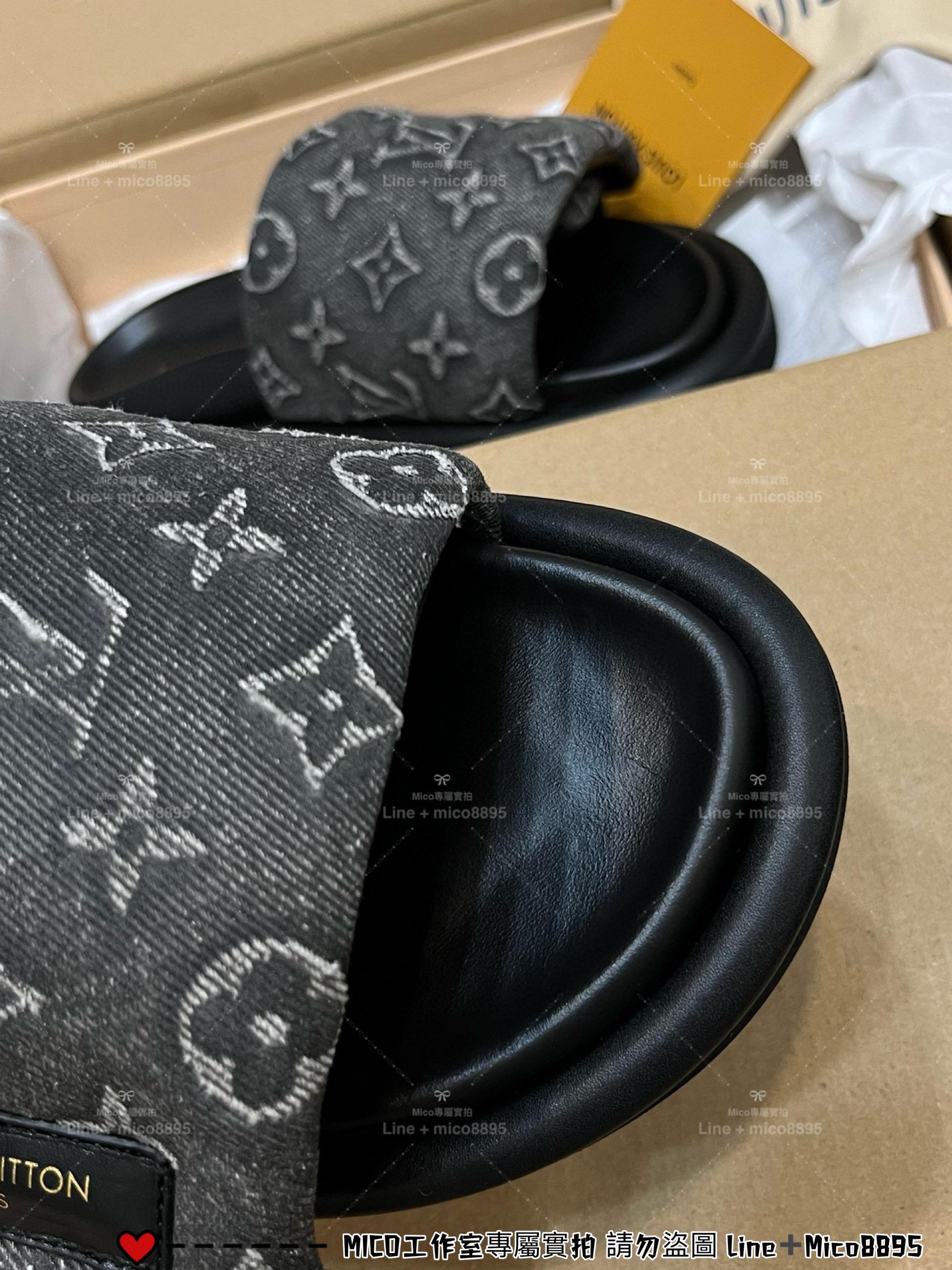 LV  Pool Pillow Comfort 牛仔丹寧logo鞋面 拖鞋 女鞋 魔術貼拖鞋 35-40