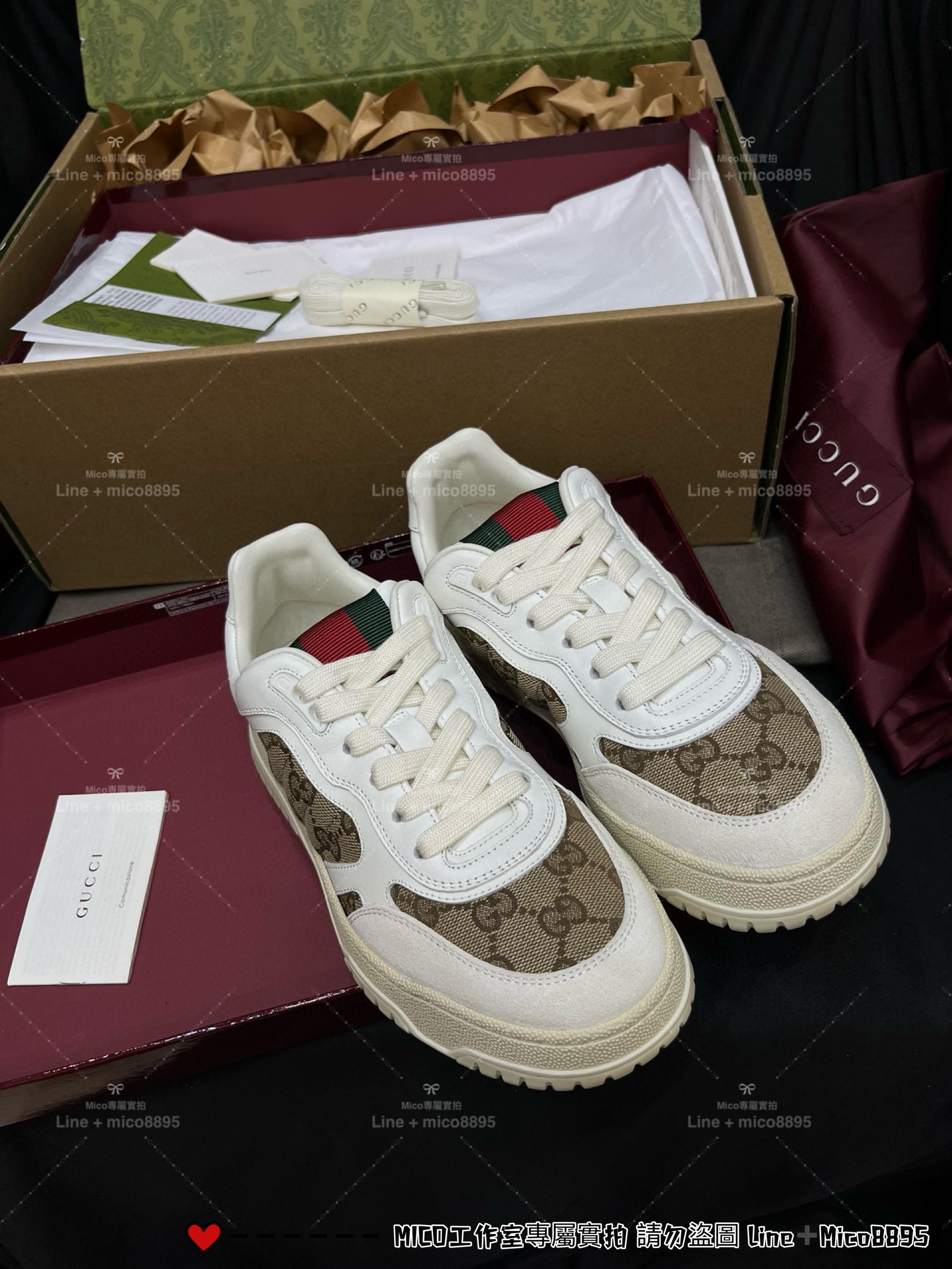 GUCCI 情侶款 側面老花Ancora系列休閒鞋/運動鞋/小白鞋 35-45