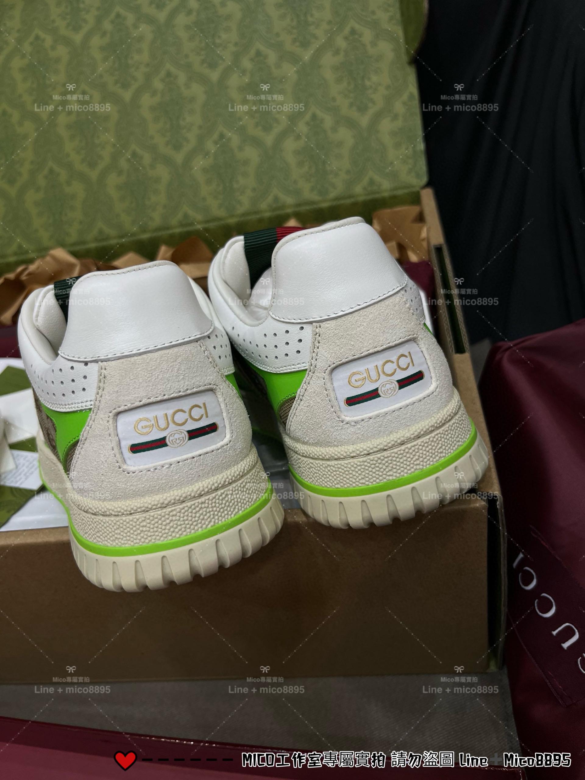 GUCCI 情侶款 螢光綠 Ancora系列休閒鞋/運動鞋/小白鞋 35-45