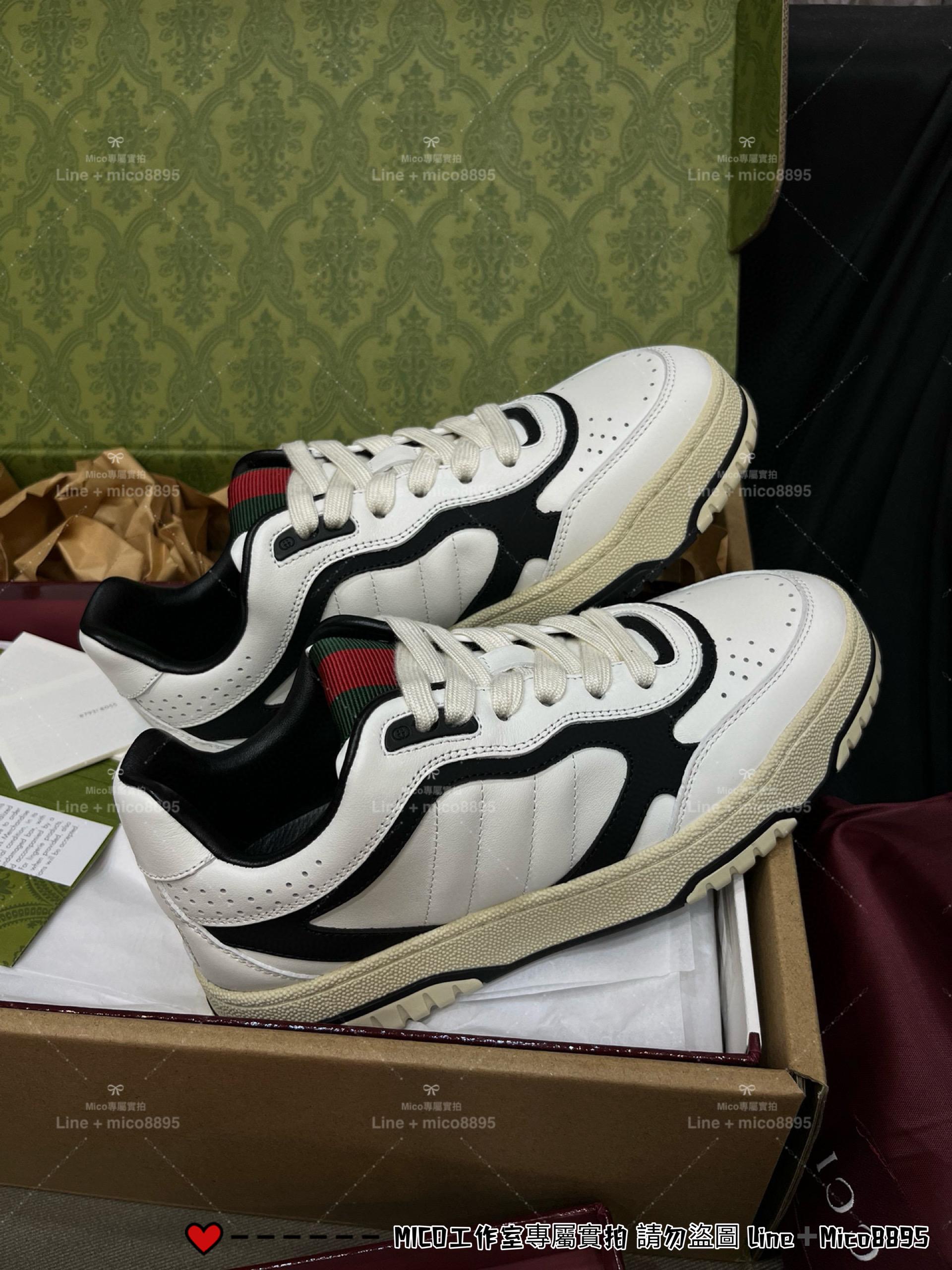 GUCCI 情侶款 線條黑 Ancora系列休閒鞋/運動鞋/小白鞋 35-45