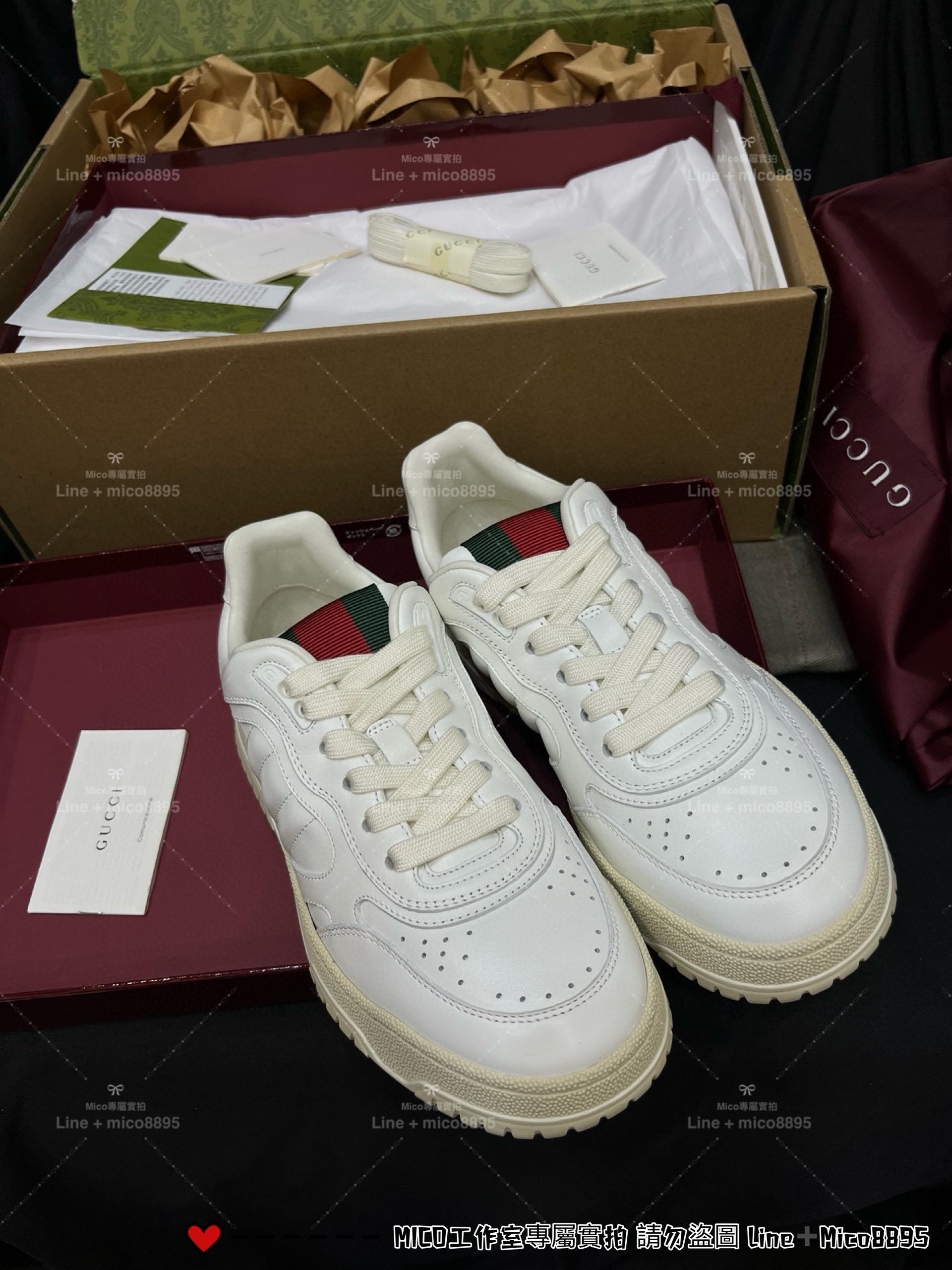 GUCCI 情侶款 全皮 Ancora系列休閒鞋/運動鞋/小白鞋 35-45