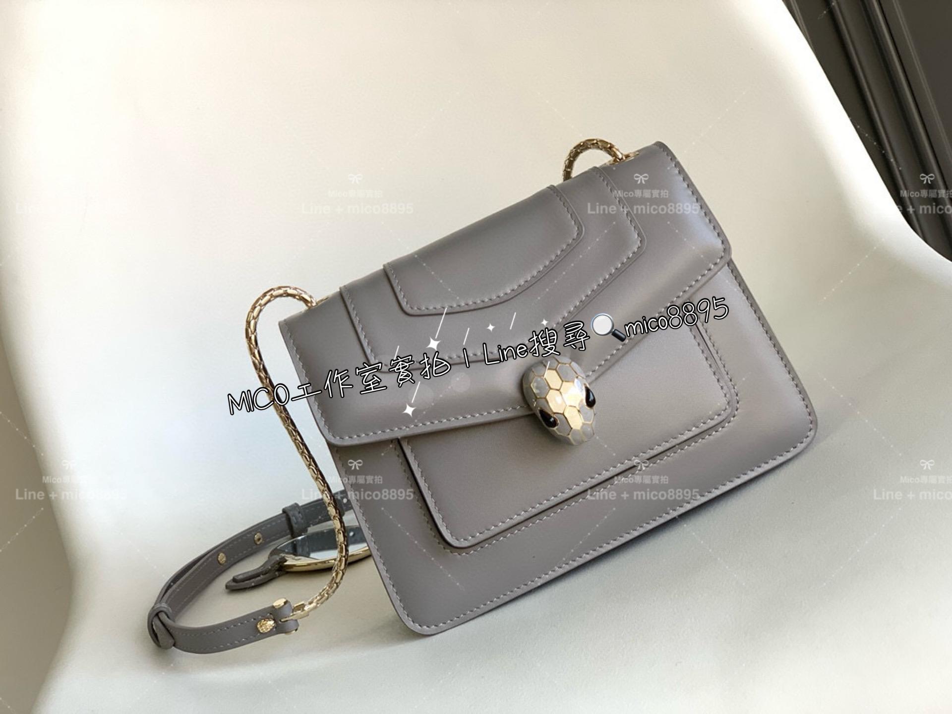 BVLGARI 寶格麗 小牛皮/灰色 蛇頭包 SERPENTI FOREVER 斜揹包 20cm