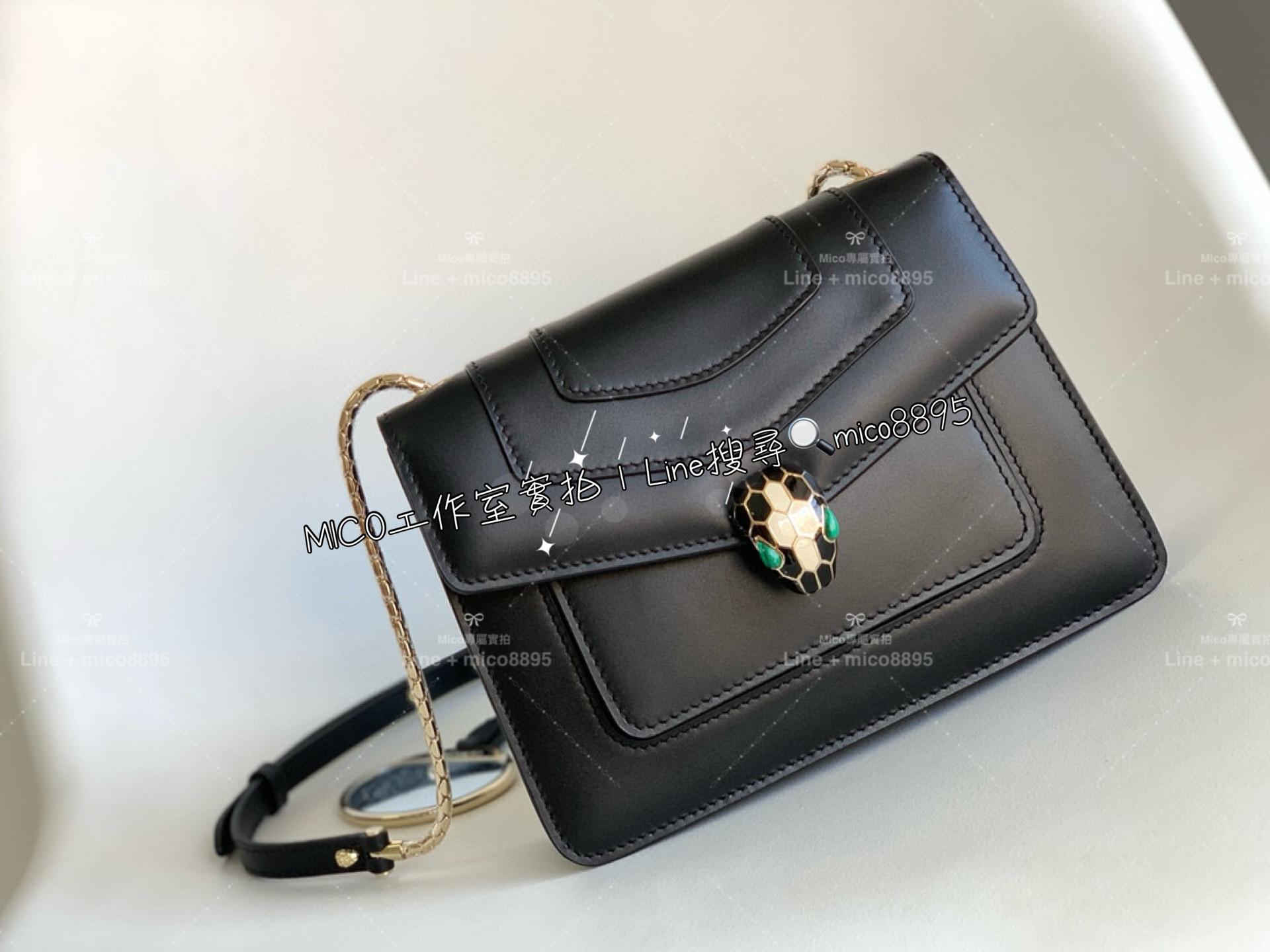 BVLGARI 寶格麗 小牛皮/黑色 蛇頭包 SERPENTI FOREVER 斜揹包 20cm