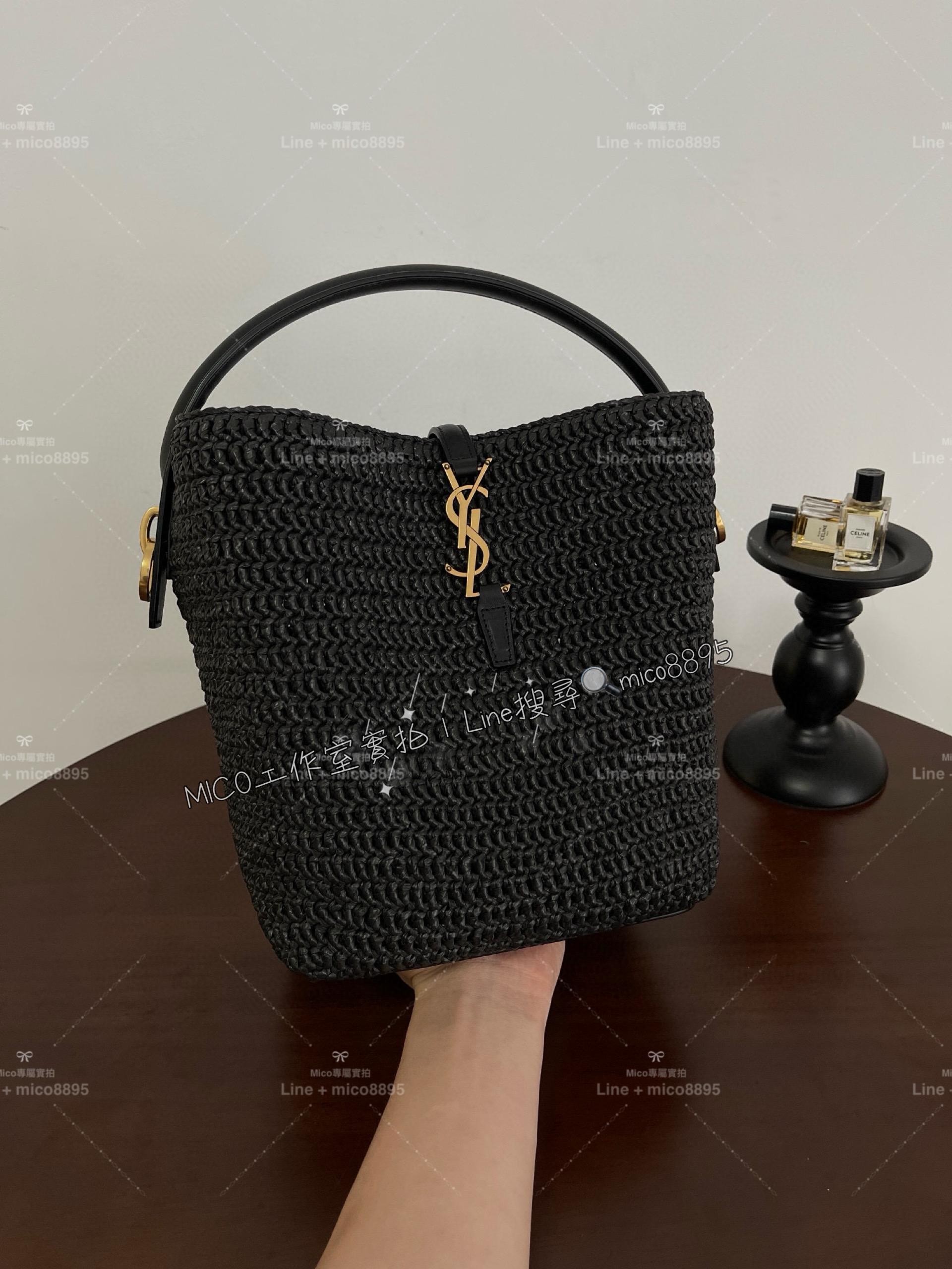 YSL 聖羅蘭 ｜ Le37 拉菲草草編水桶包 黑色 20*25cm