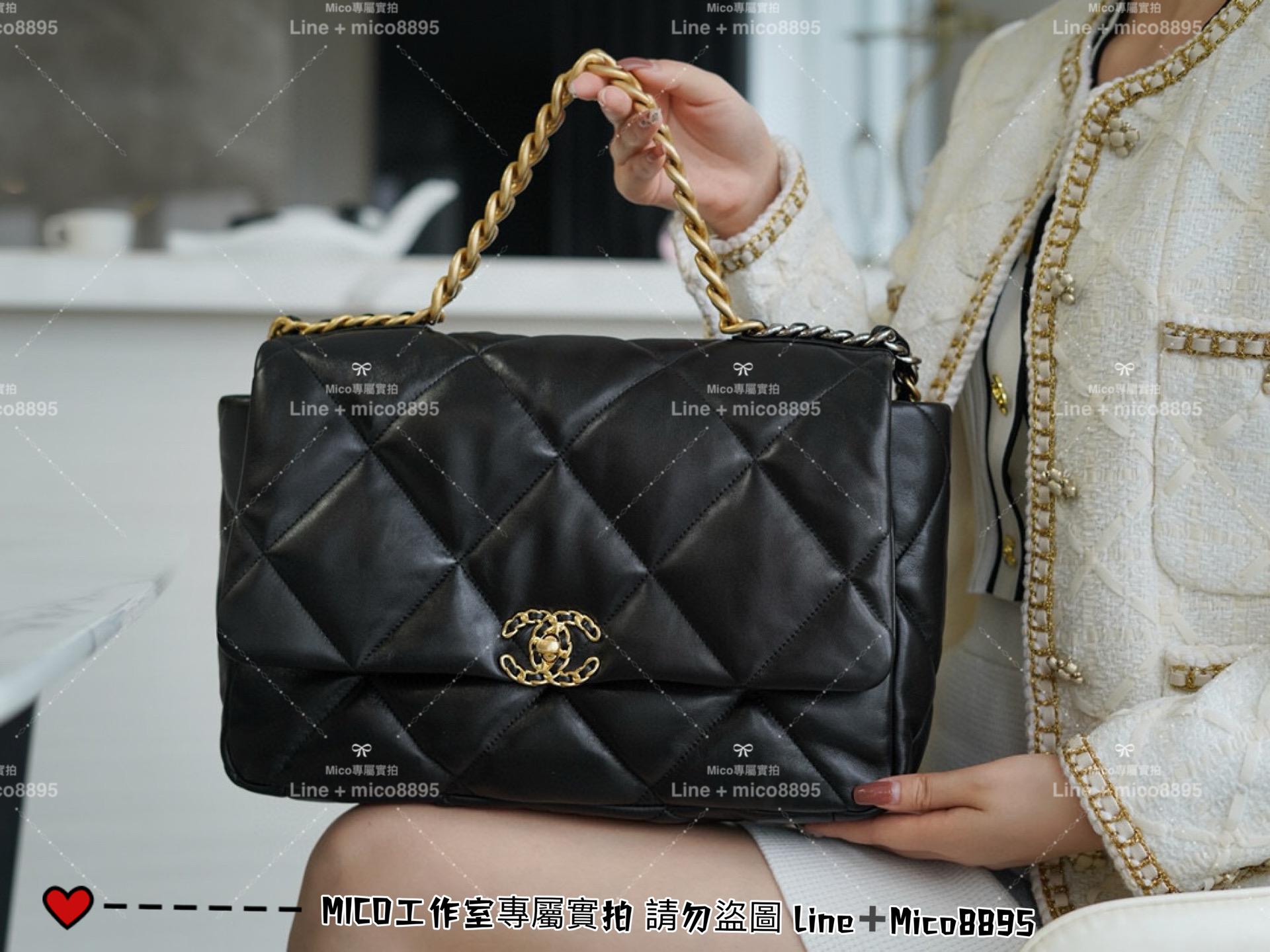 CHANEL｜經典黑色 山羊皮/大號 Max 36cm 19Bag 19包 枕頭包