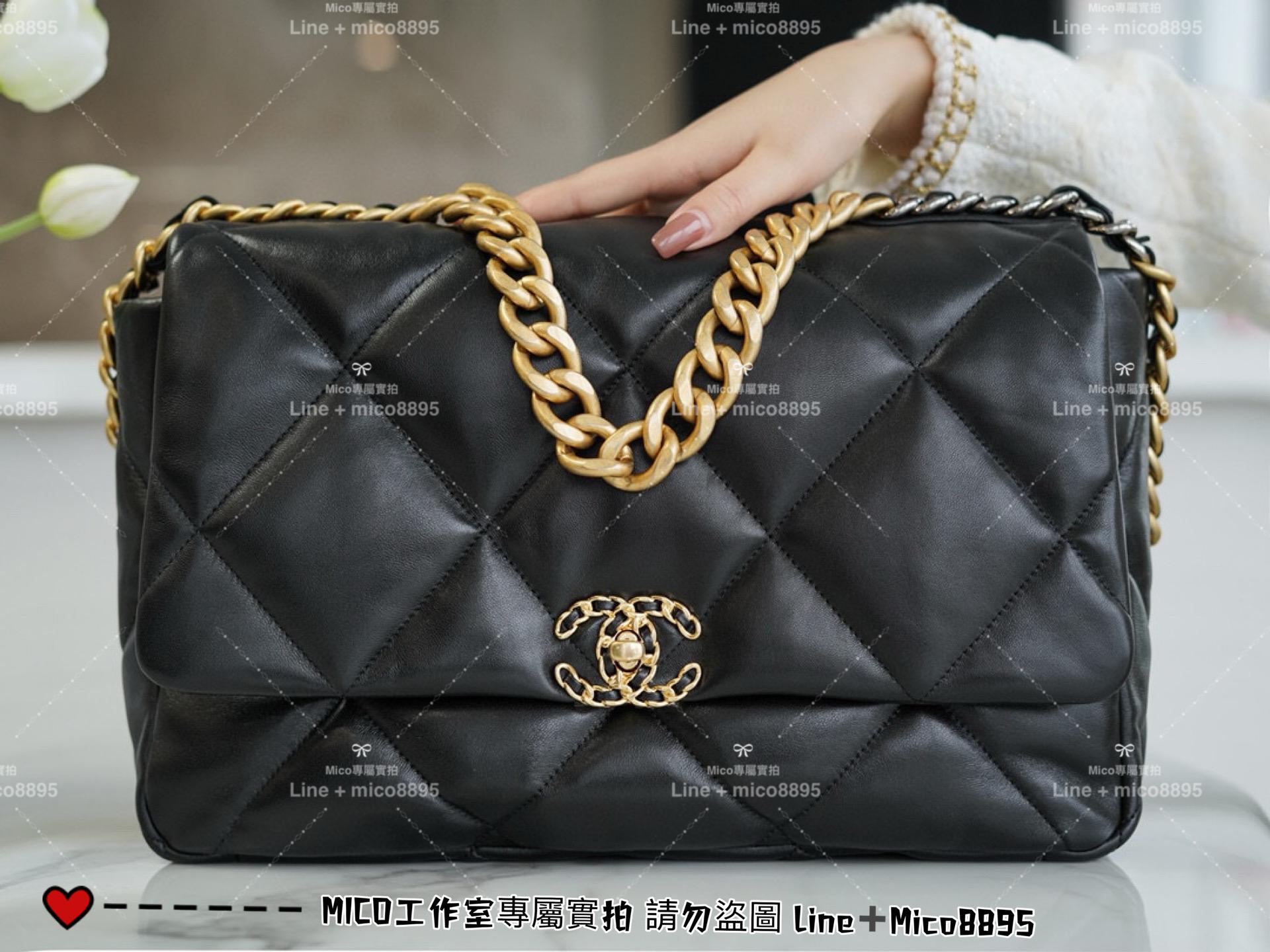 CHANEL｜經典黑色 山羊皮/大號 Max 36cm 19Bag 19包 枕頭包