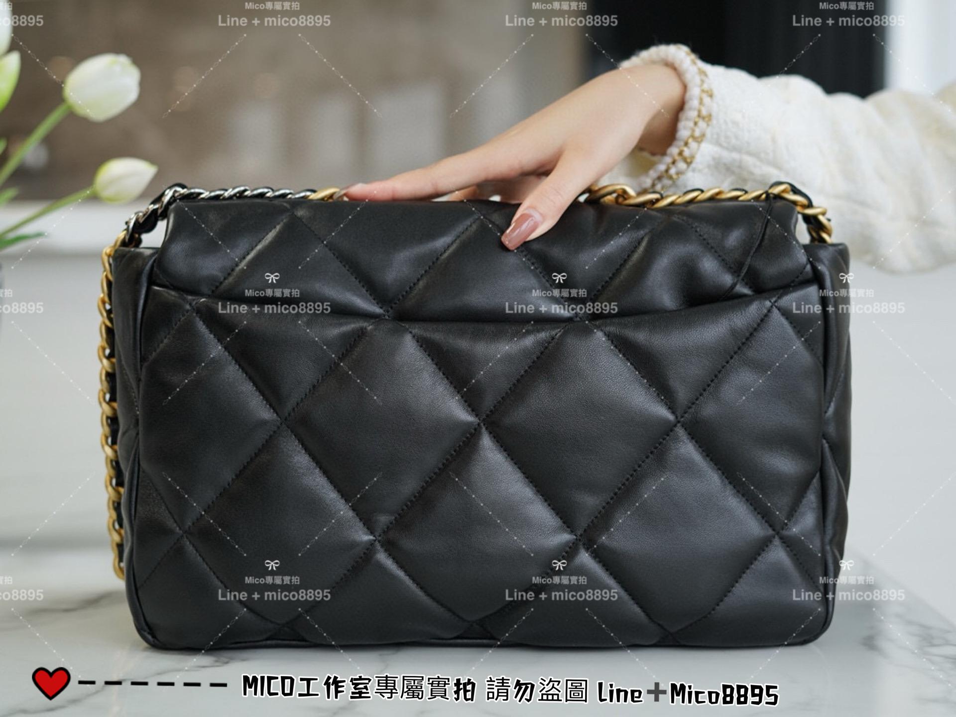 CHANEL｜經典黑色 山羊皮/大號 Max 36cm 19Bag 19包 枕頭包