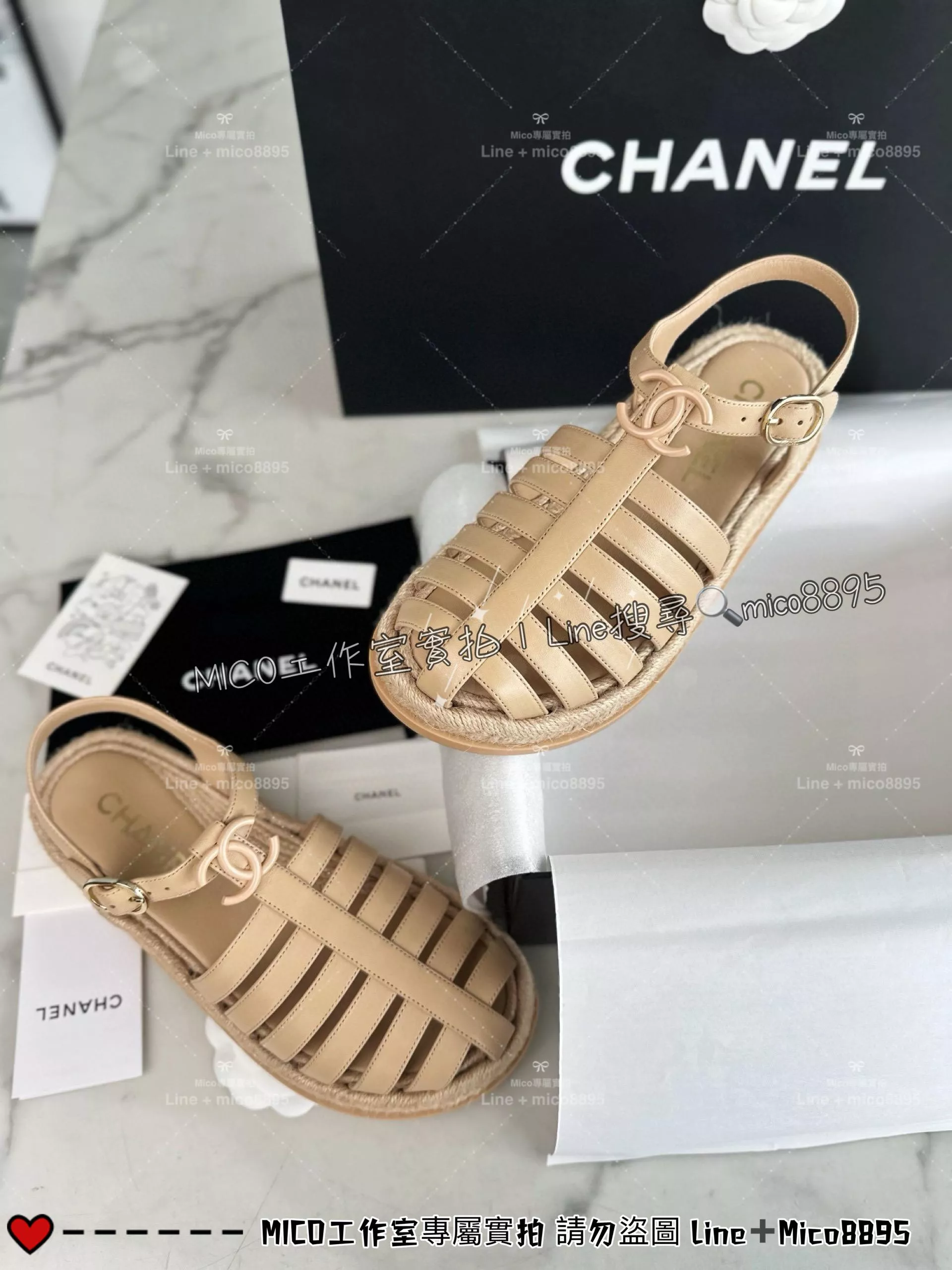 CHANEL｜24c 雙C杏色羊皮羅馬涼鞋 35-39