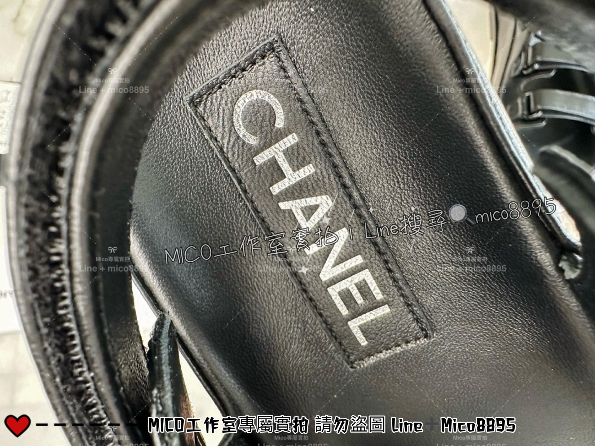 CHANEL｜24s 黑色 羊皮三槓雙c水鑽沙灘涼鞋 女鞋 35-40