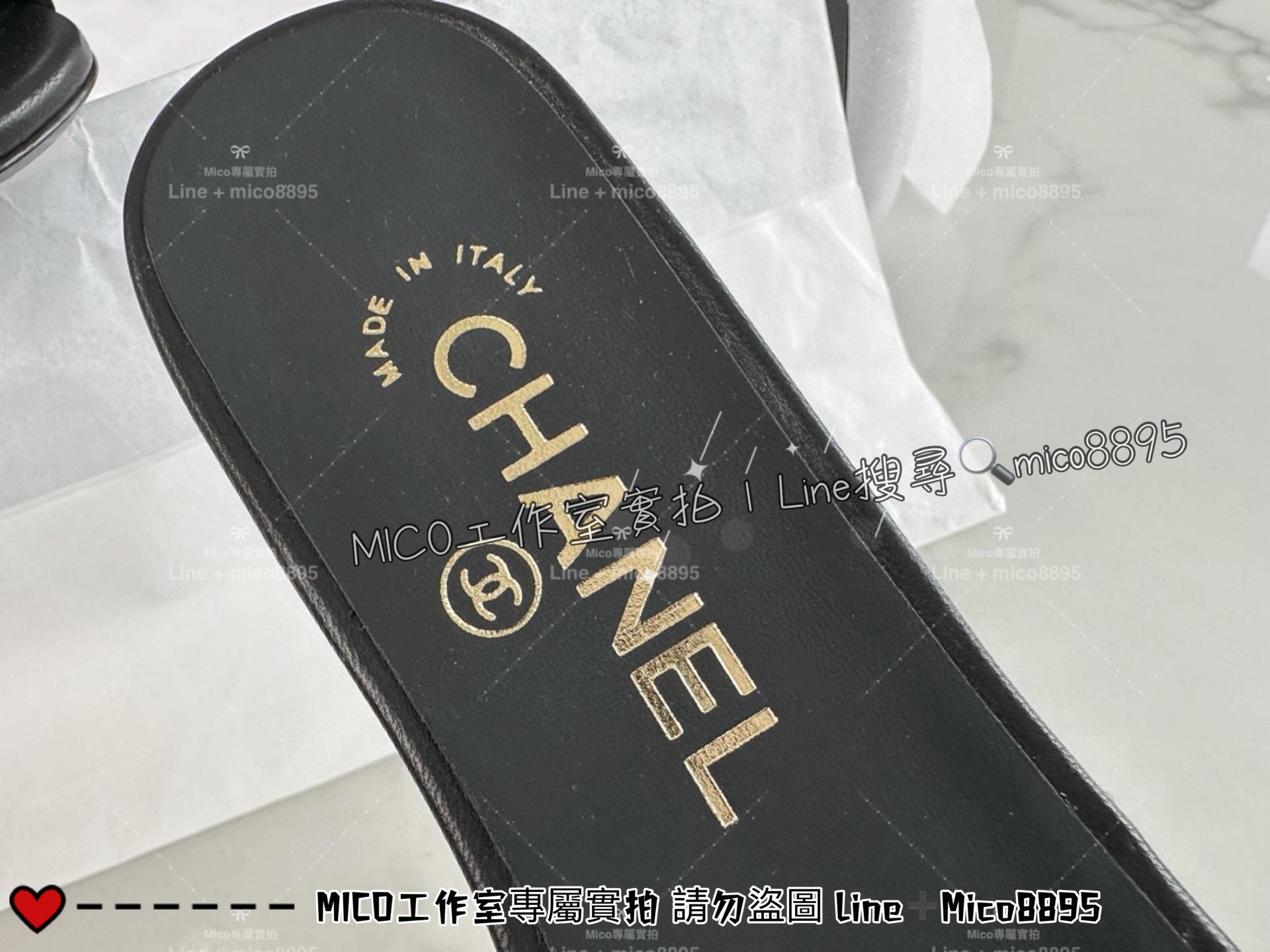 CHANEL｜24p 黑色羊皮山茶花一字拖鞋 女鞋 35-40