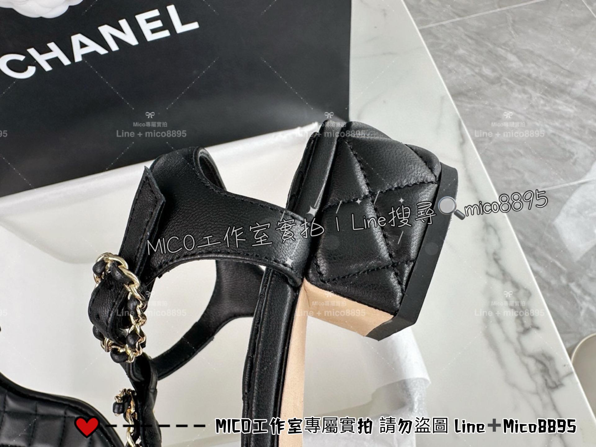 CHANEL｜𝟐𝟒c 19系列 皮穿鏈雙C粗跟夾腳涼鞋/女鞋 35-40