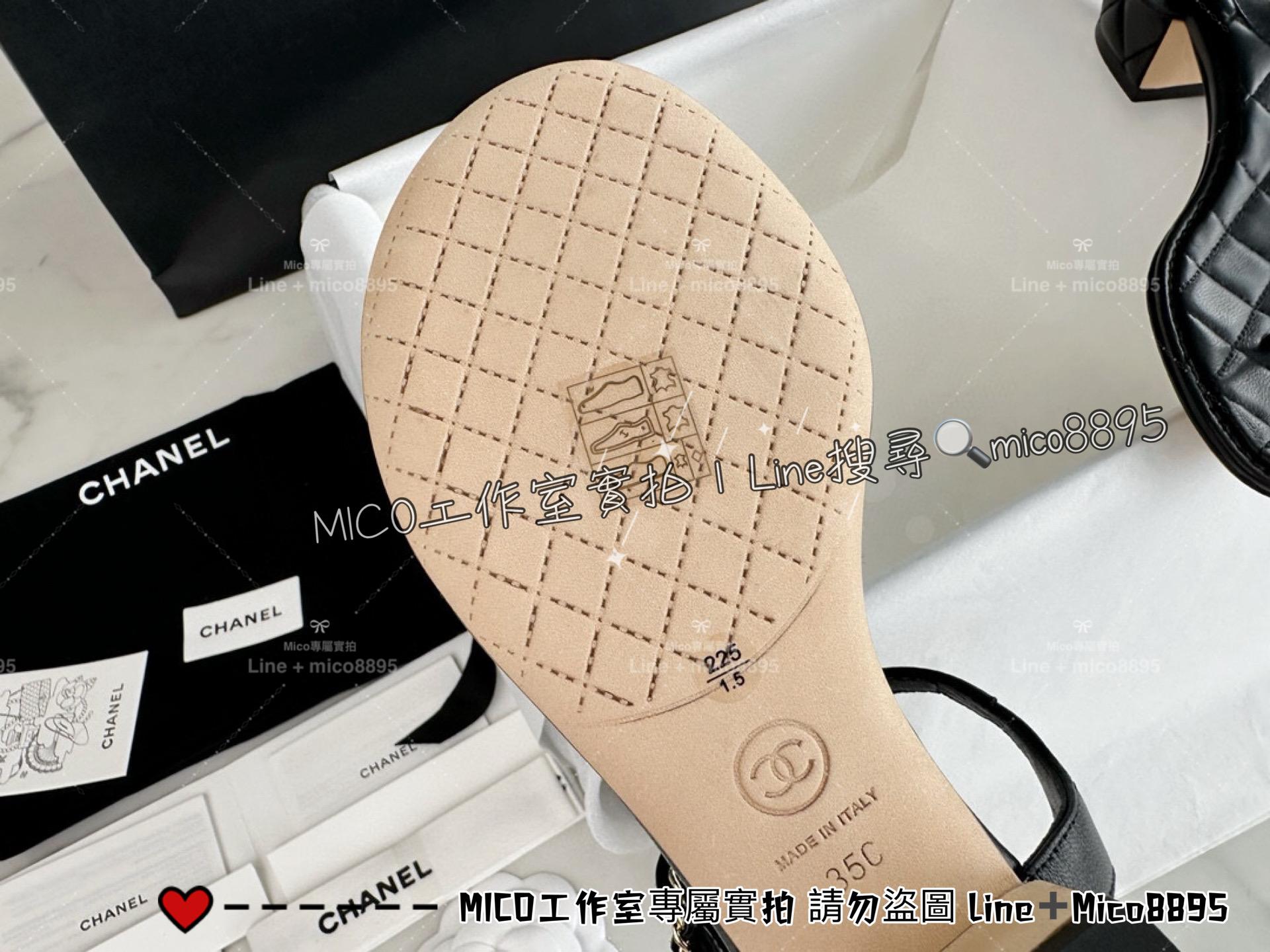 CHANEL｜𝟐𝟒c 19系列 皮穿鏈雙C粗跟夾腳涼鞋/女鞋 35-40