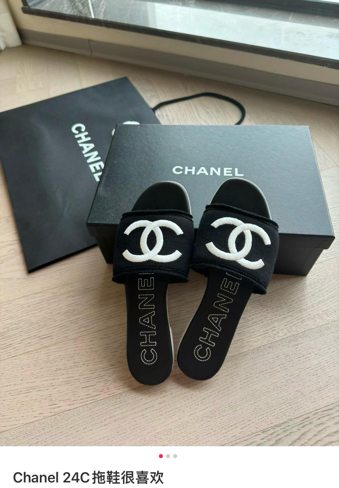 CHANEL｜24s 黑色雙C刺繡拖鞋/女鞋 35-40