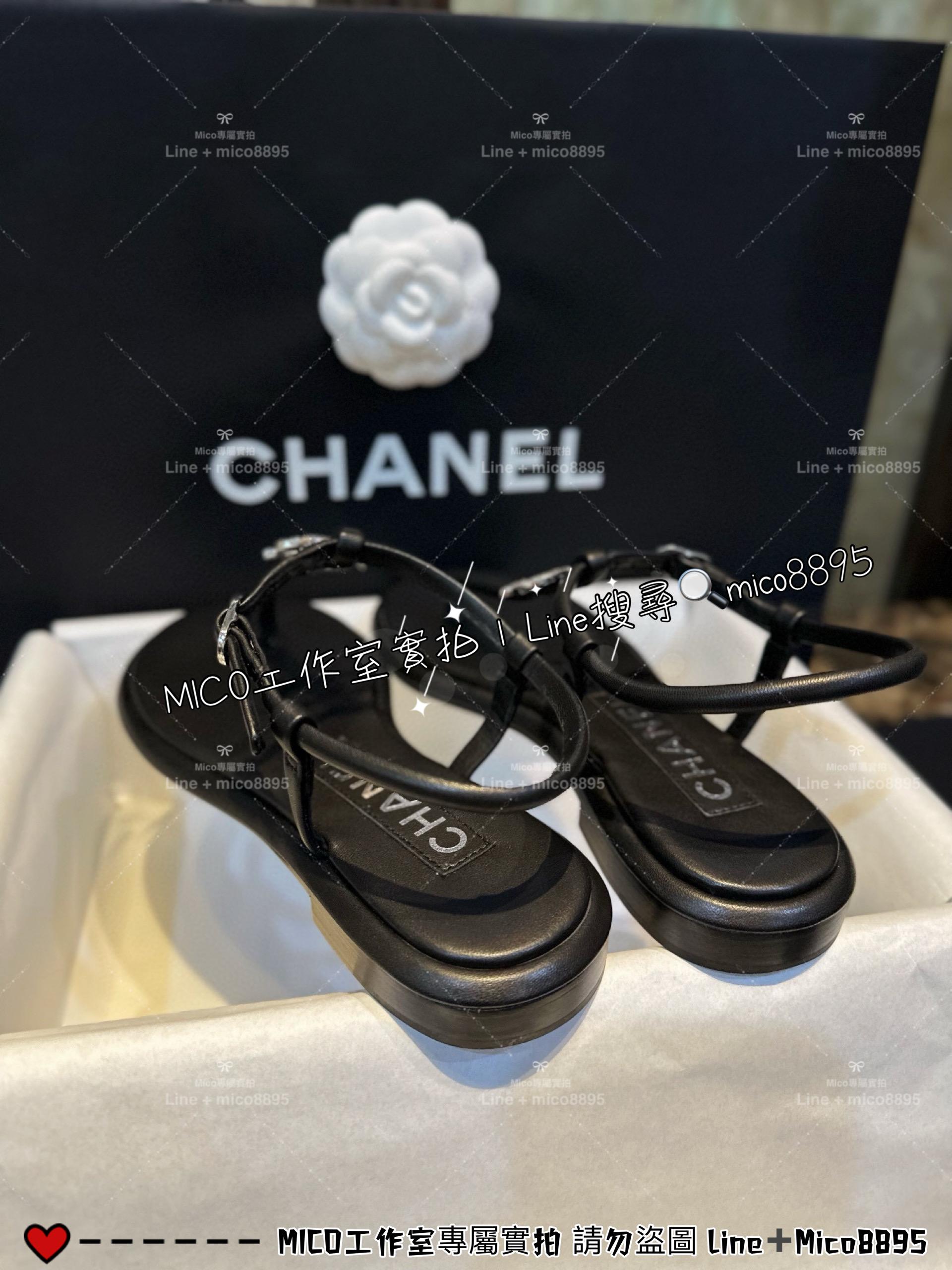 CHANEL｜24c 全平底雙C水鑽夾腳涼鞋/女鞋 35-40