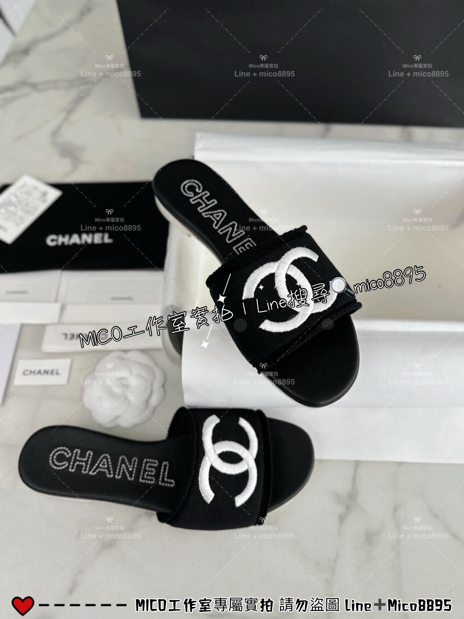 CHANEL｜24s 黑色雙C刺繡拖鞋/女鞋 35-40