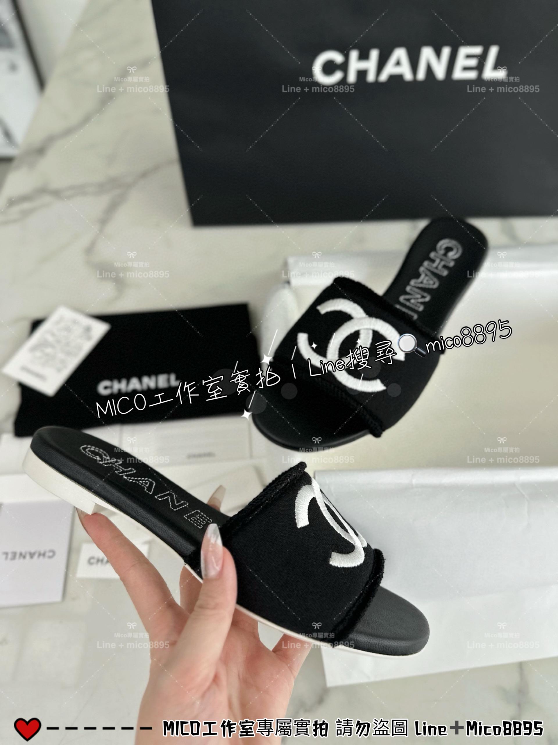 CHANEL｜24s 黑色雙C刺繡拖鞋/女鞋 35-40