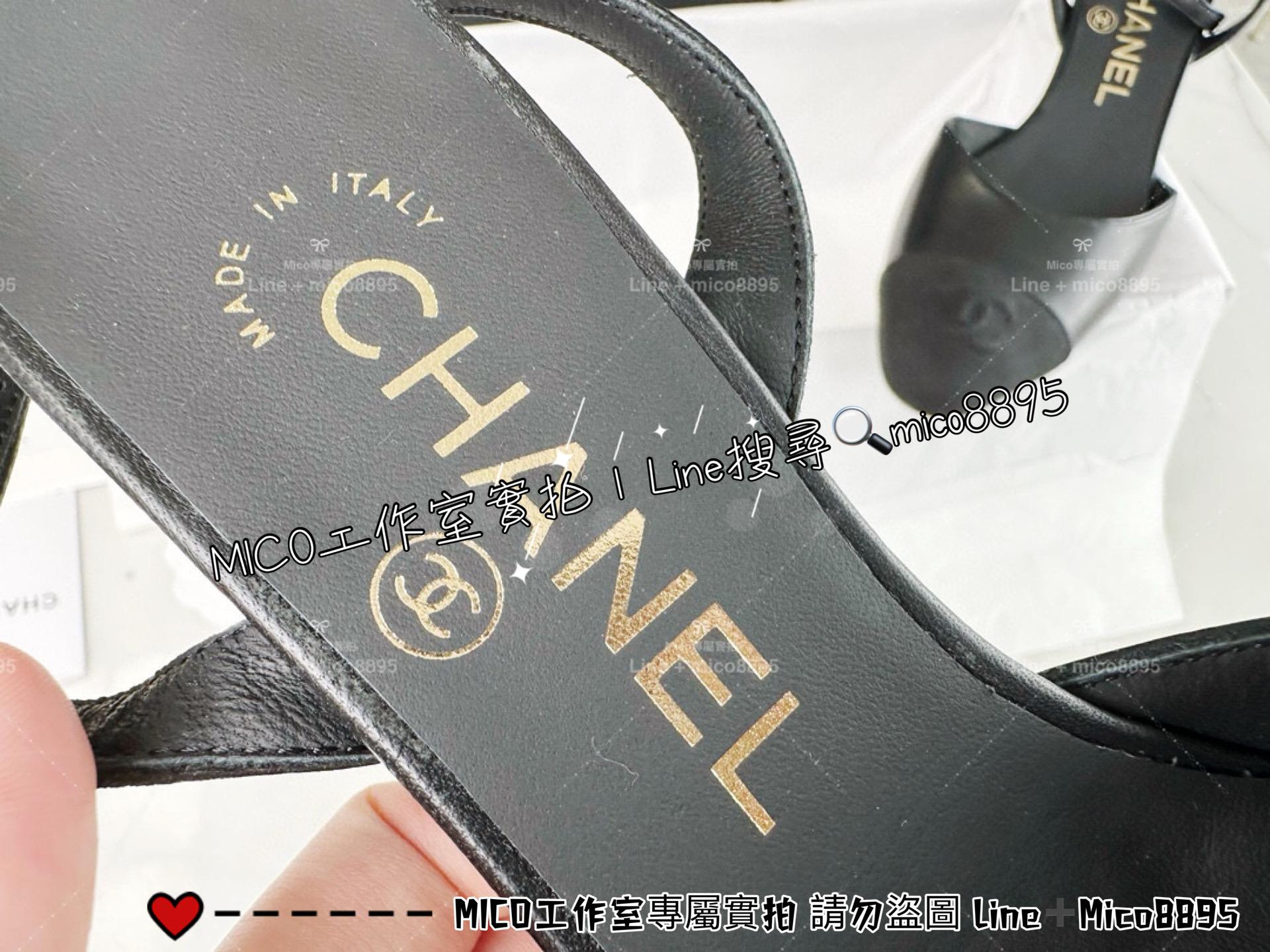 CHANEL｜24s 黑色羊皮小圓頭設計 後跟繫帶女鞋/跟鞋 4.5cm 35-40