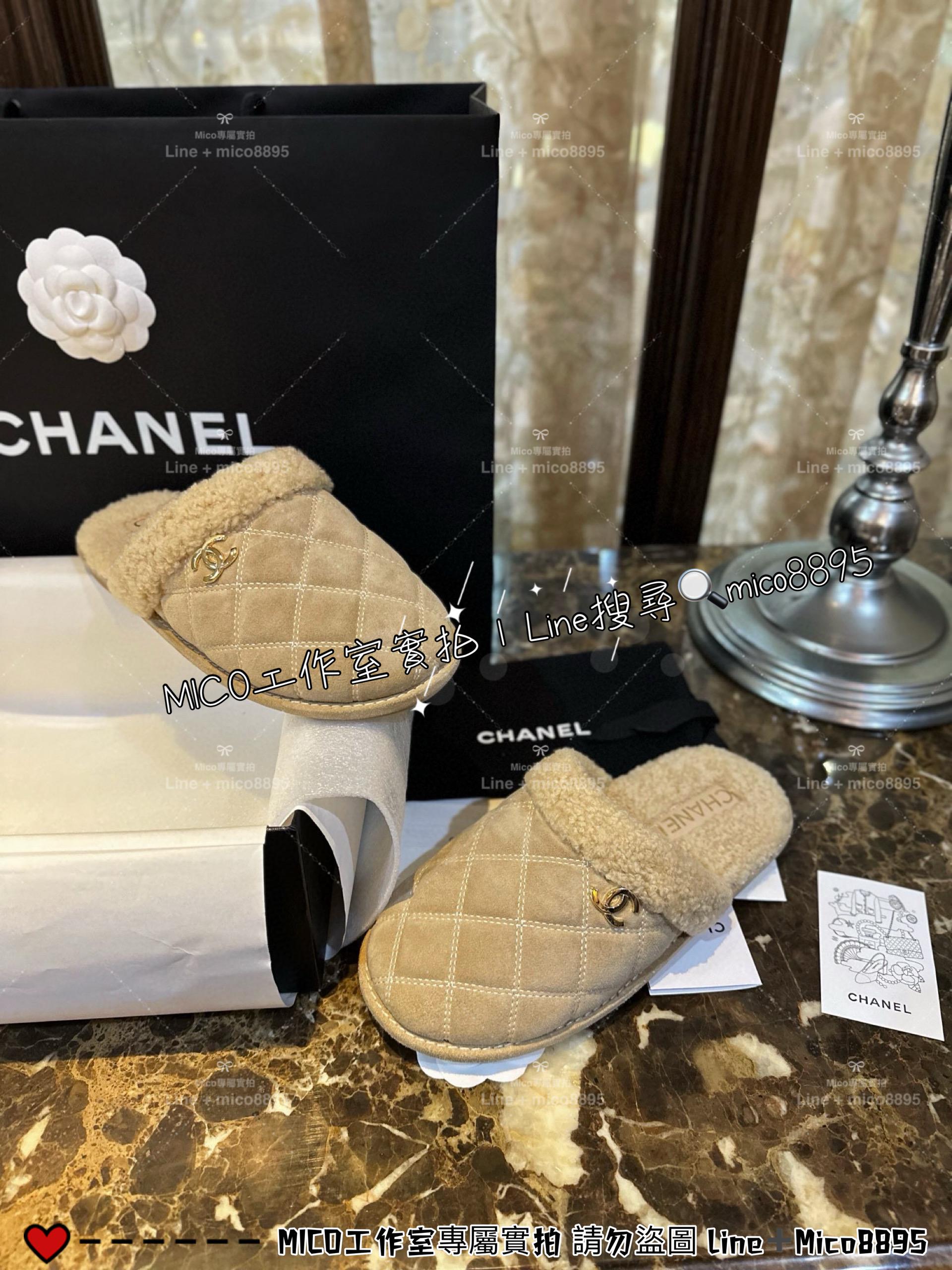 CHANEL｜𝟐𝟑𝐤 反绒羊羔毛菱格半拖/拖鞋 可當室內拖 女鞋 35-40