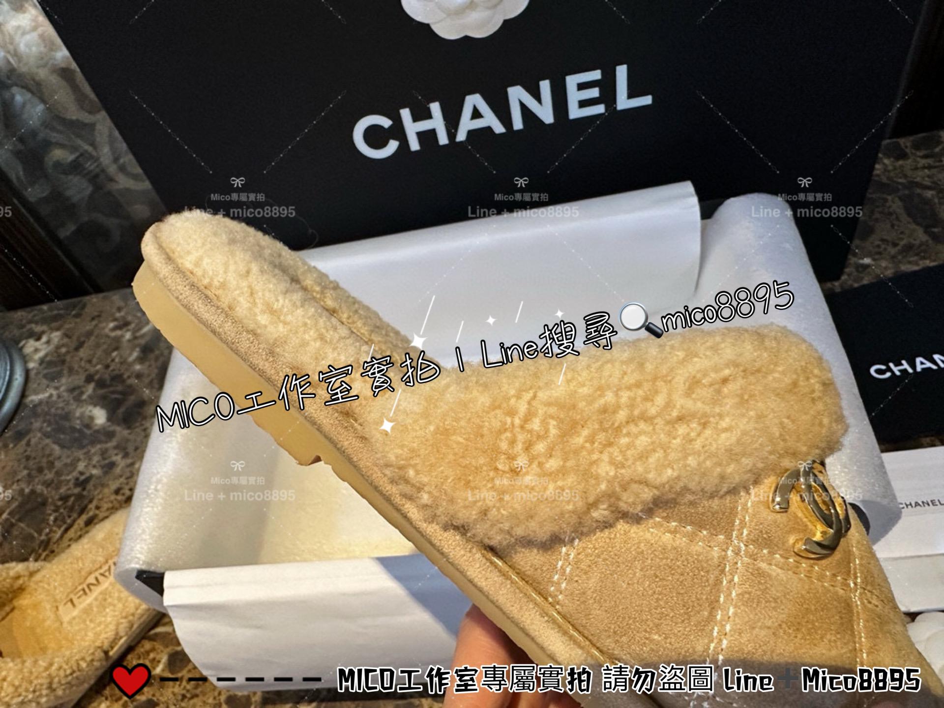 CHANEL｜𝟐𝟑𝐤 反绒羊羔毛菱格半拖/拖鞋 可當室內拖 女鞋 35-40