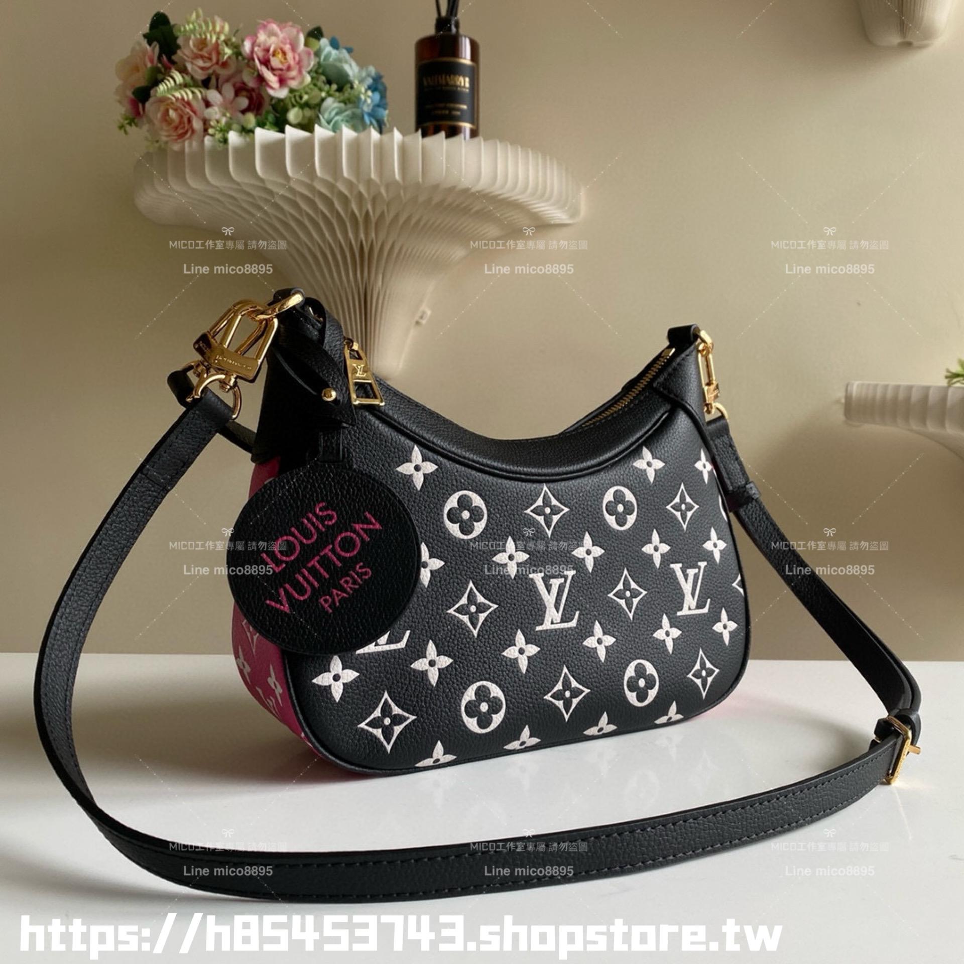 LV M46091 絲印款 三色拼接全皮牛角包系列 Bagatelle 手袋 可斜跨肩背手提 24cm