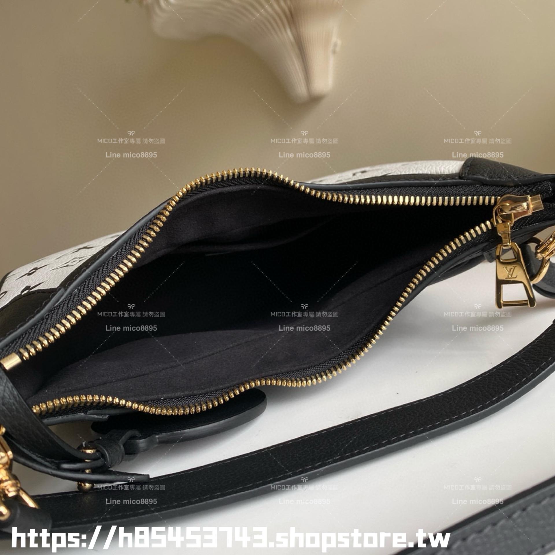 LV M46091 絲印款 三色拼接全皮牛角包系列 Bagatelle 手袋 可斜跨肩背手提 24cm