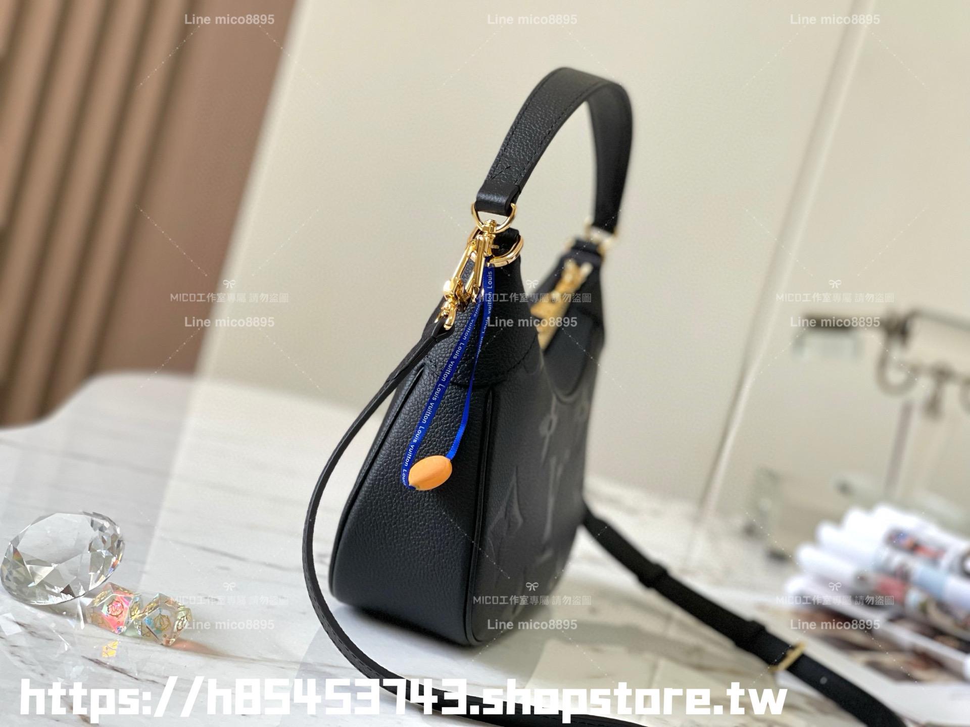 LV M46002 黑色（壓花）全皮牛角包系列 Bagatelle 手袋 可斜跨肩背手提 24cm