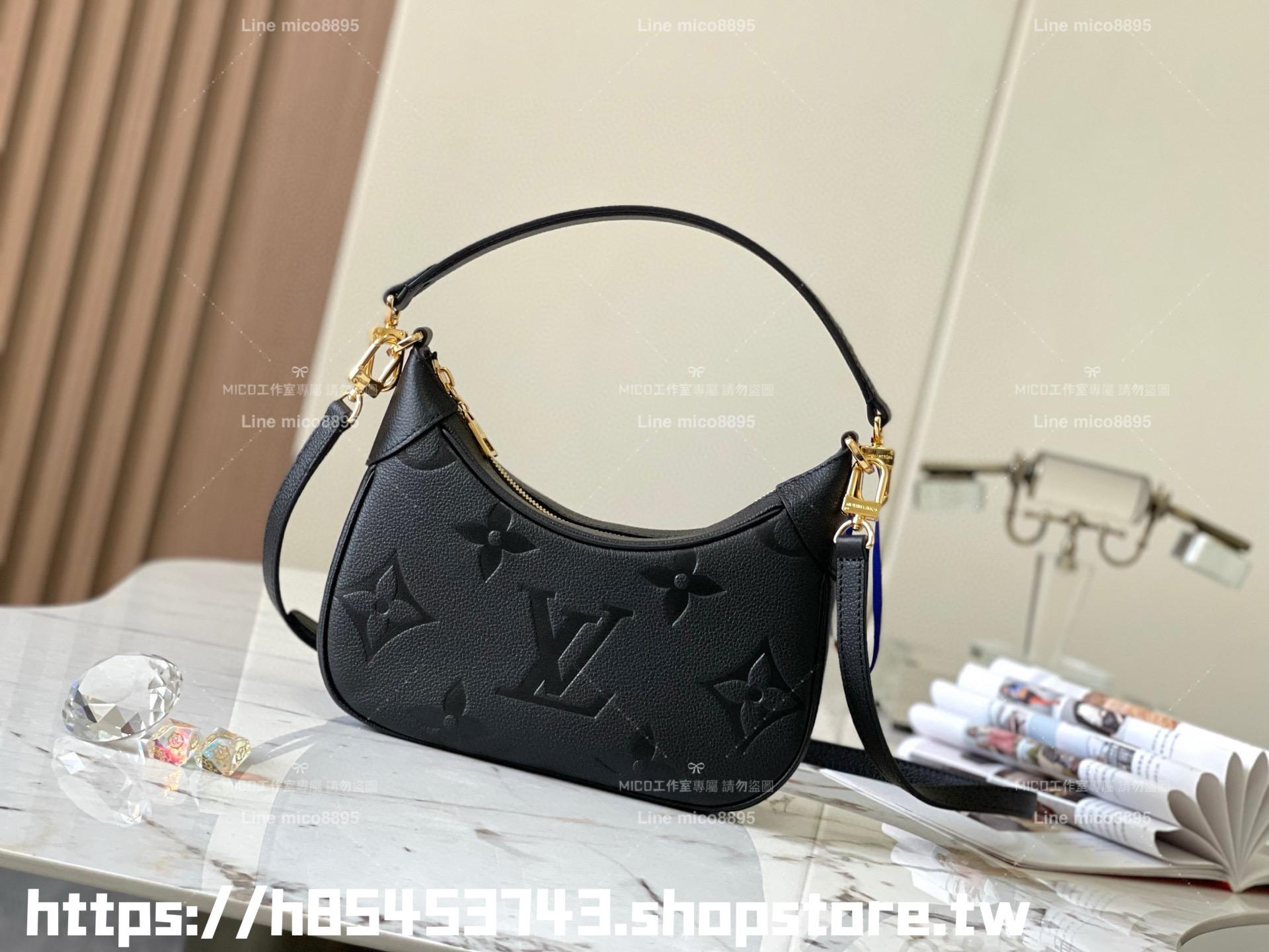 LV M46002 黑色（壓花）全皮牛角包系列 Bagatelle 手袋 可斜跨肩背手提 24cm