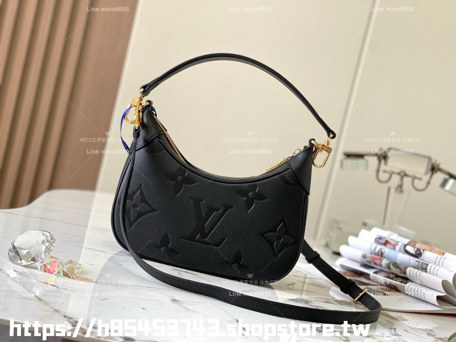 LV M46002 黑色（壓花）全皮牛角包系列 Bagatelle 手袋 可斜跨肩背手提 24cm