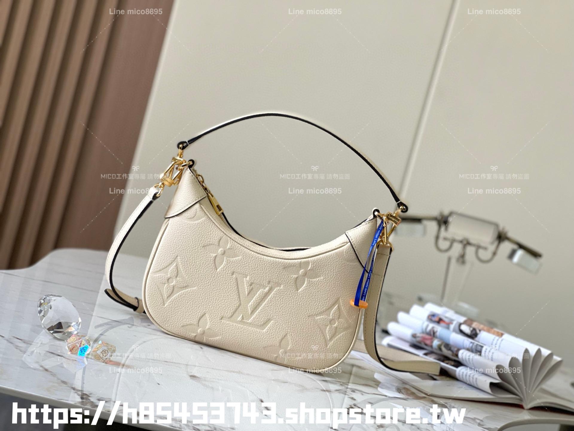 LV M46099 白色（壓花）全皮牛角包系列 Bagatelle 手袋 可斜跨肩背手提 24cm