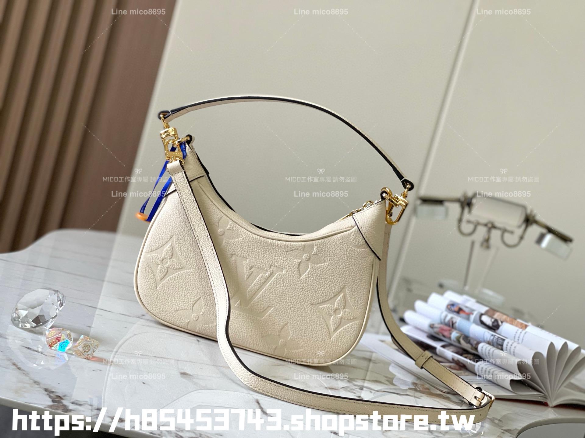 LV M46099 白色（壓花）全皮牛角包系列 Bagatelle 手袋 可斜跨肩背手提 24cm