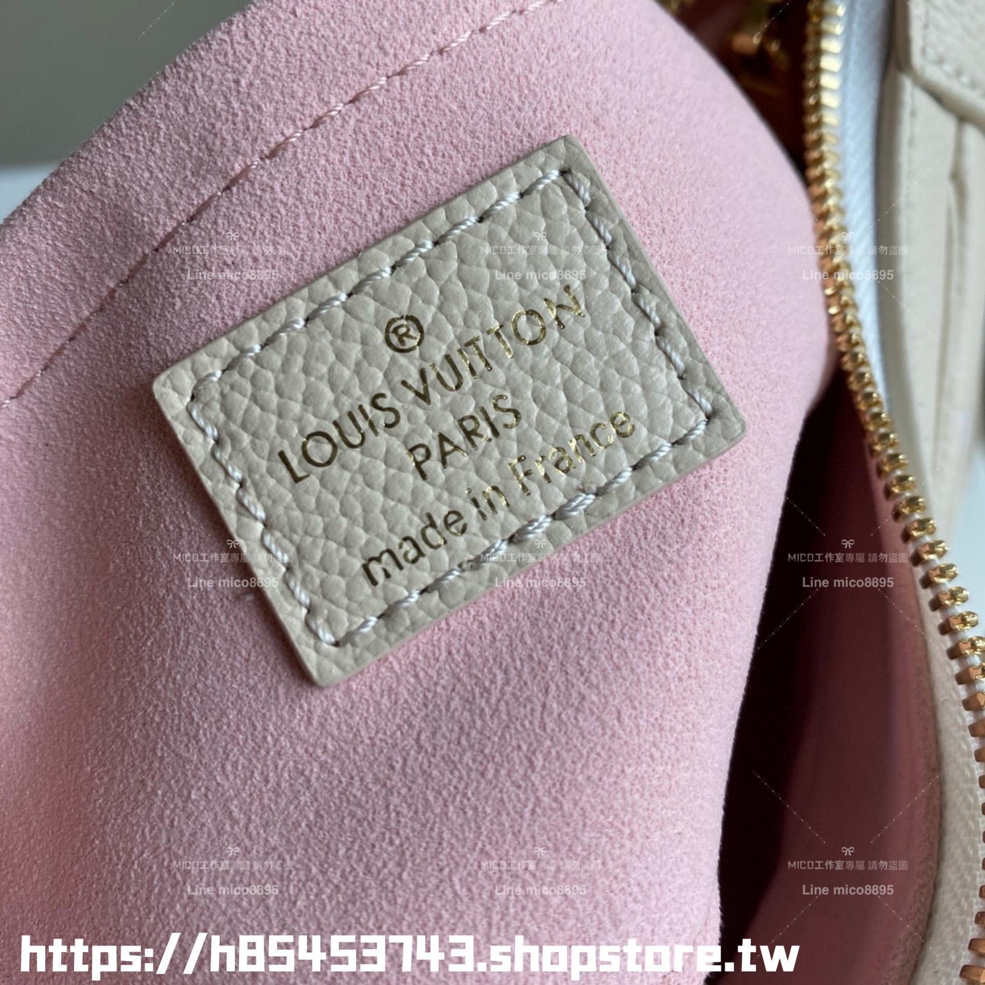 LV M46091 絲印款 粉色三色拼接全皮牛角包系列 Bagatelle 手袋 可斜跨肩背手提 24cm