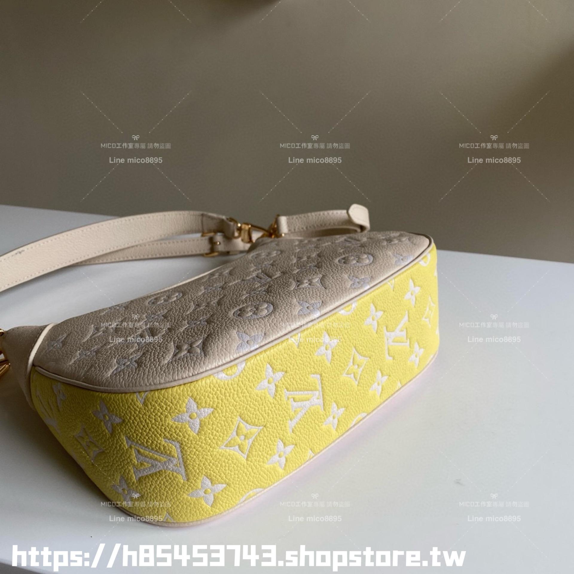 LV M46091 絲印款 粉色三色拼接全皮牛角包系列 Bagatelle 手袋 可斜跨肩背手提 24cm