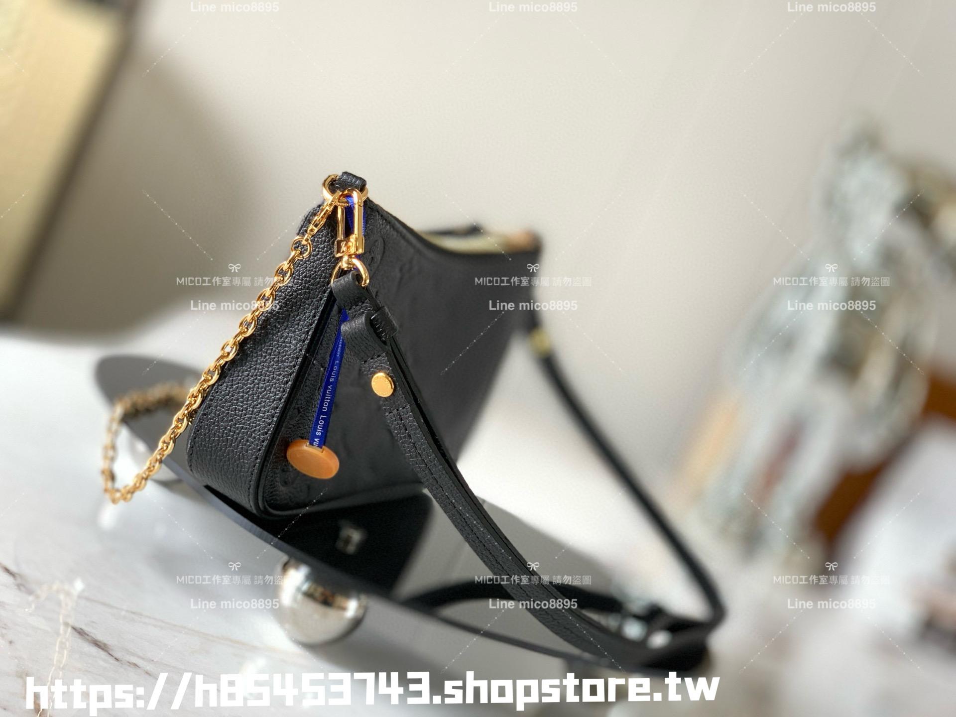 LV M80349 黑色全皮壓紋麻將包 Easy Pouch On Strap 手袋 三合一包 19cm