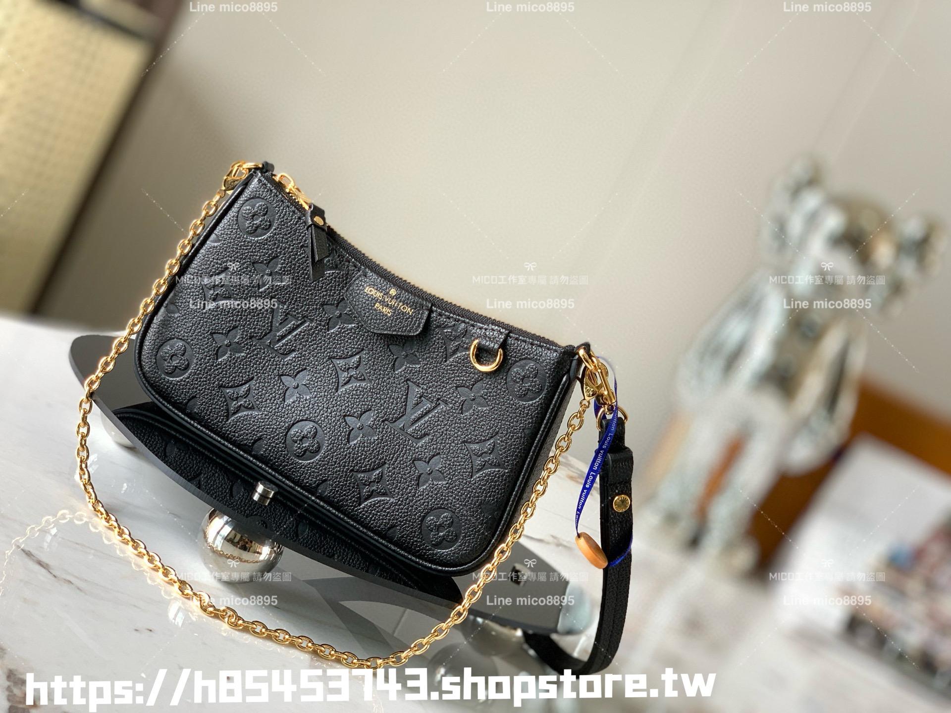 LV M80349 黑色全皮壓紋麻將包 Easy Pouch On Strap 手袋 三合一包 19cm