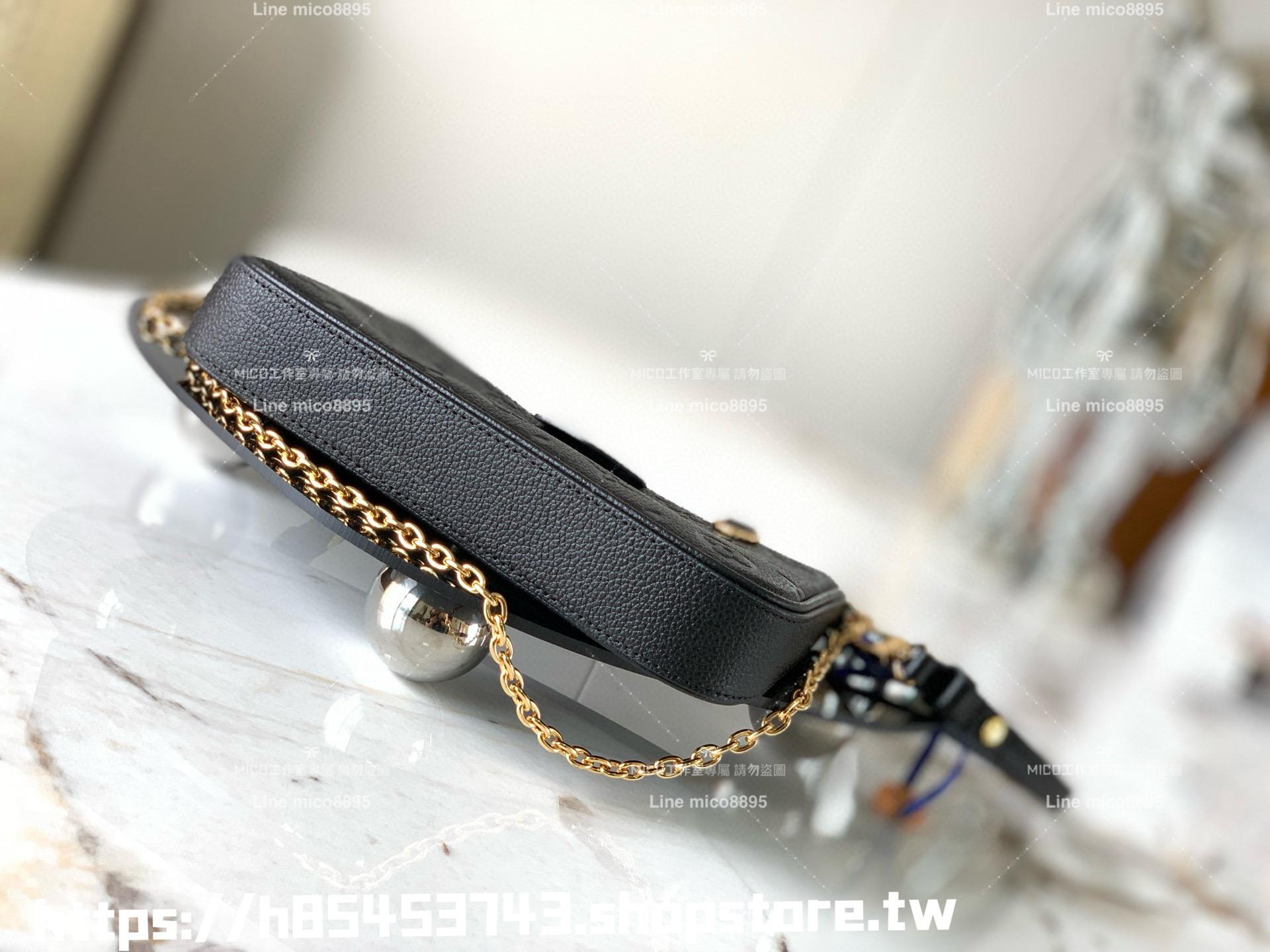 LV M80349 黑色全皮壓紋麻將包 Easy Pouch On Strap 手袋 三合一包 19cm