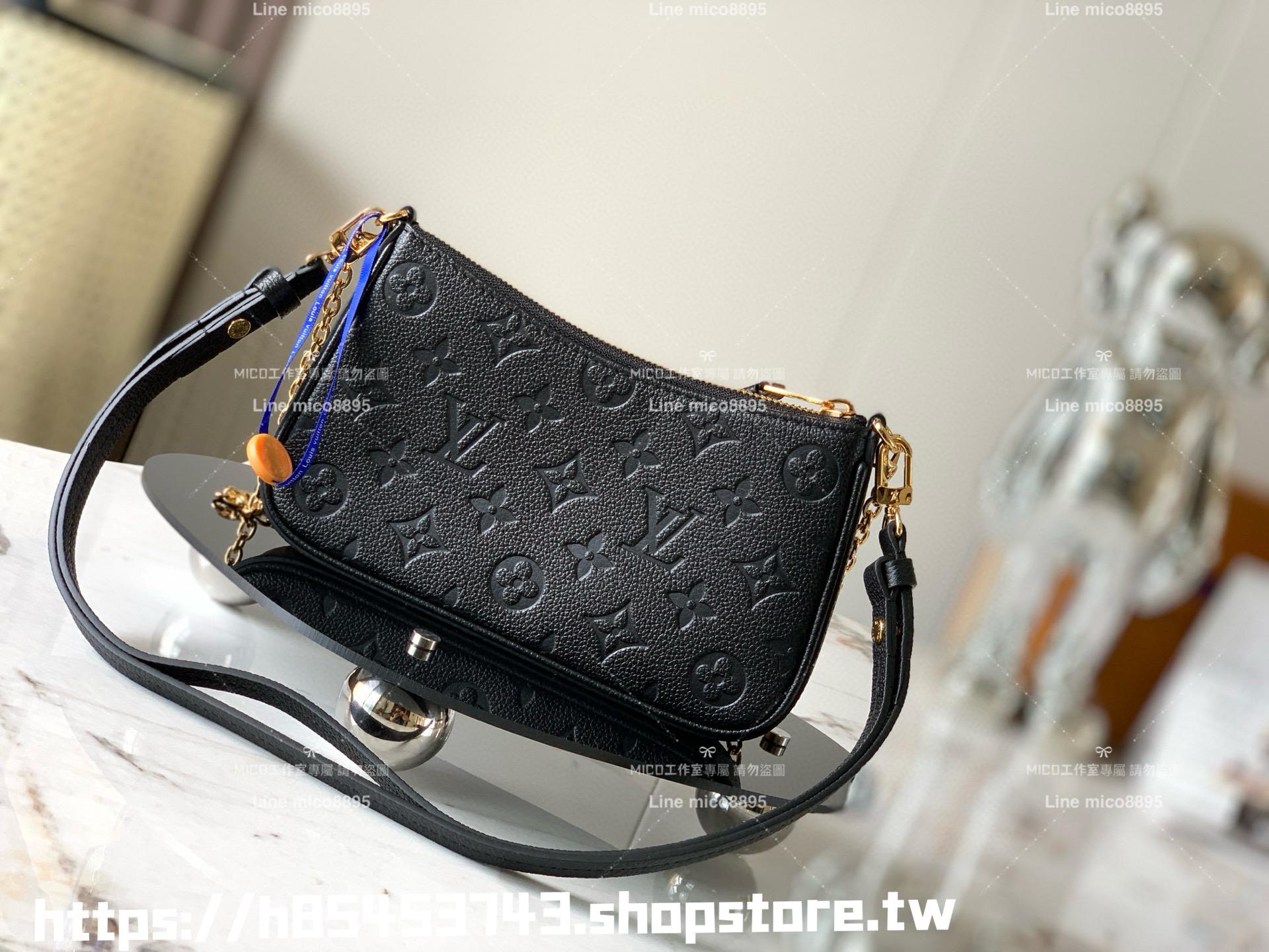 LV M80349 黑色全皮壓紋麻將包 Easy Pouch On Strap 手袋 三合一包 19cm