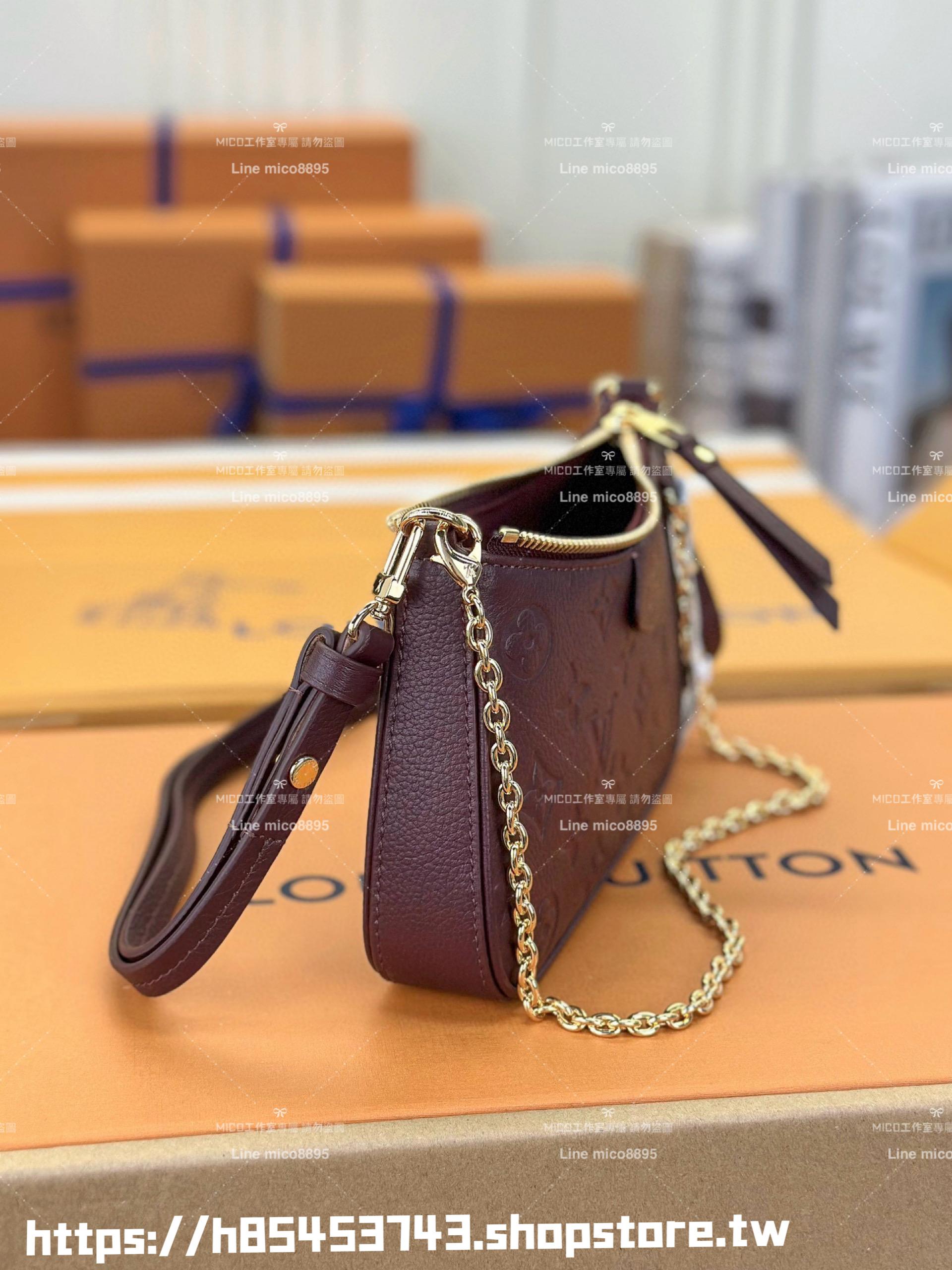 LV 深酒紅全皮壓紋麻將包 Easy Pouch On Strap 手袋 三合一包 19cm