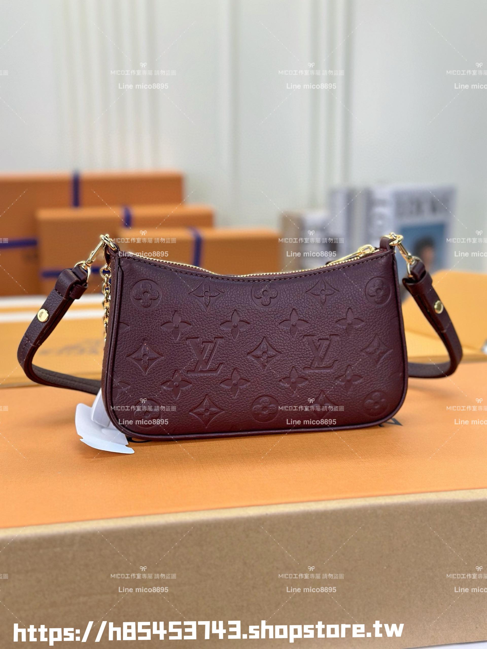 LV 深酒紅全皮壓紋麻將包 Easy Pouch On Strap 手袋 三合一包 19cm